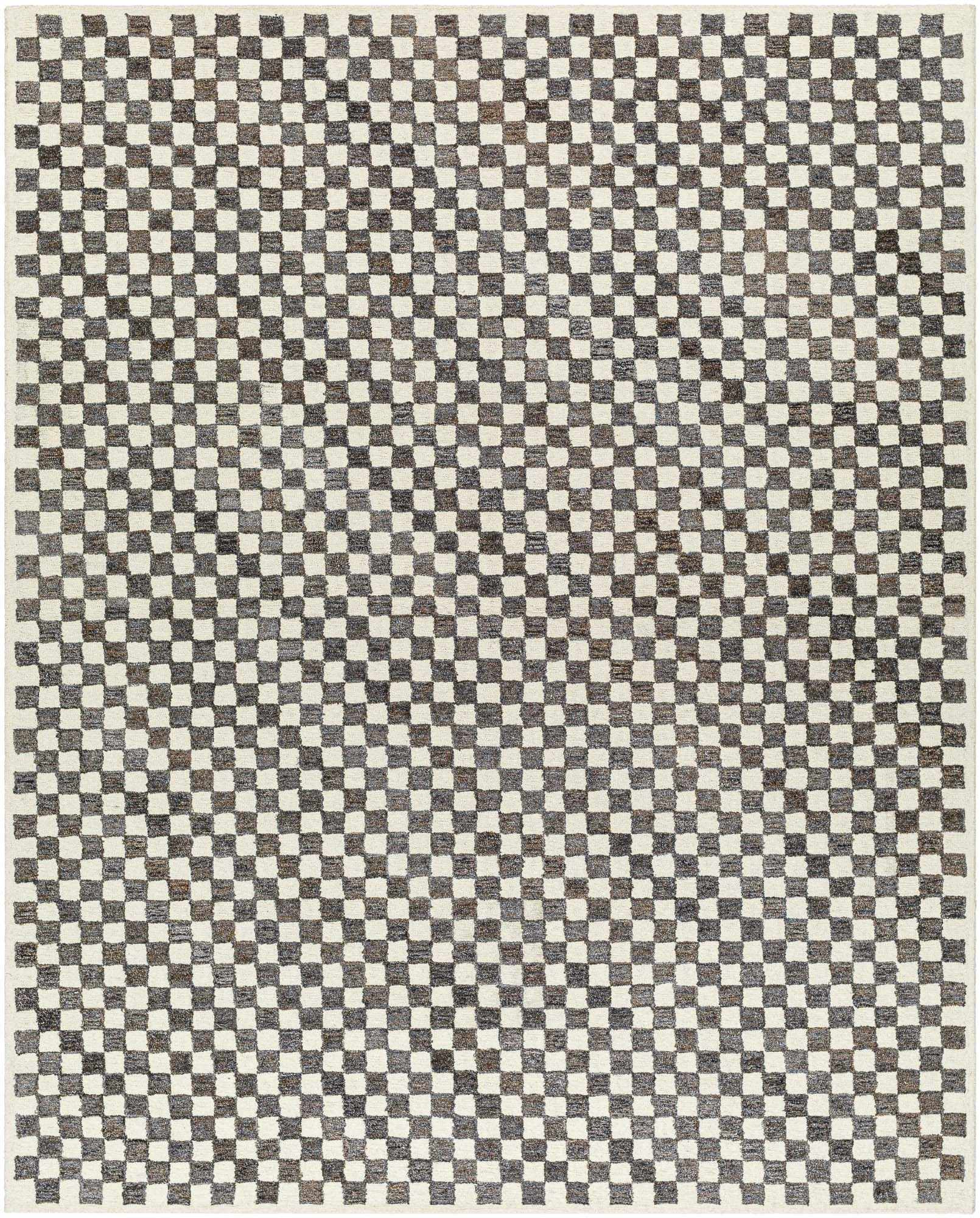 Checkered Dark Brown Hand Tufted Wool Area Rug