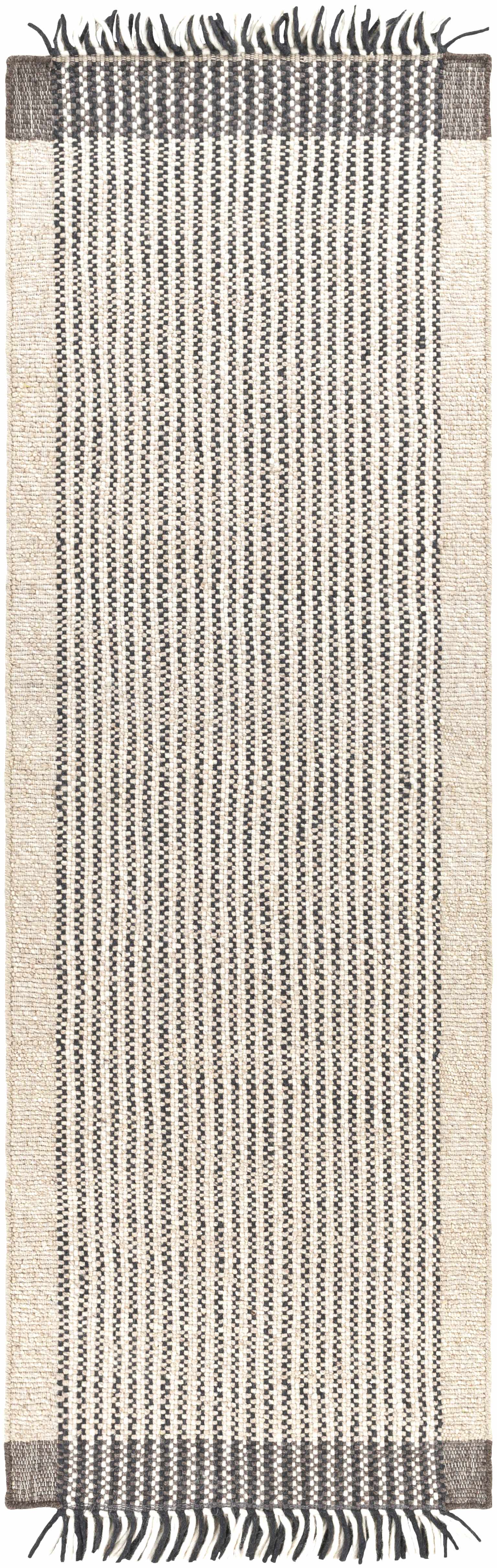 Sumptuous Modern Striped Cream Hand Woven Wool Rug