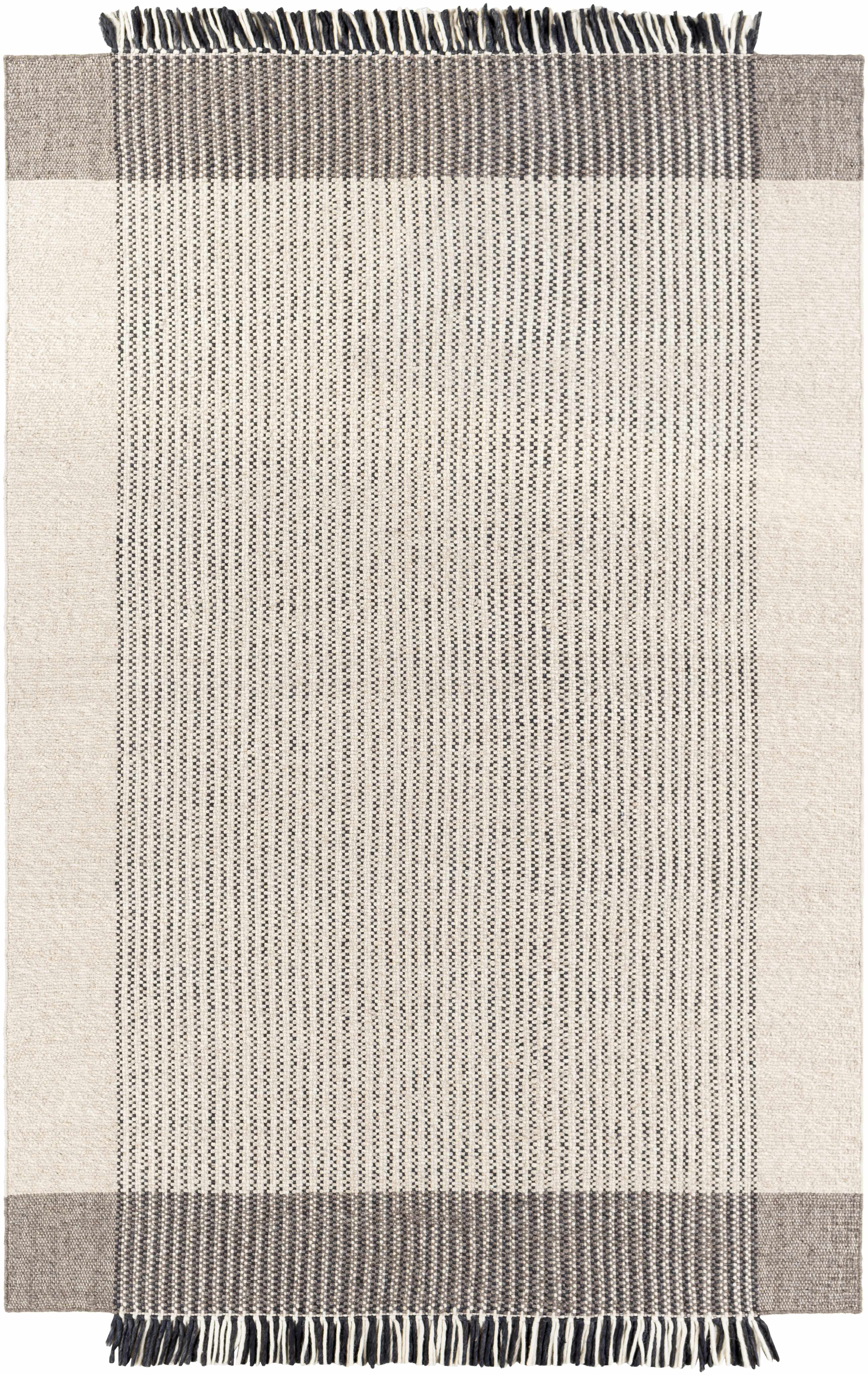 Sumptuous Modern Striped Cream Hand Woven Wool Rug