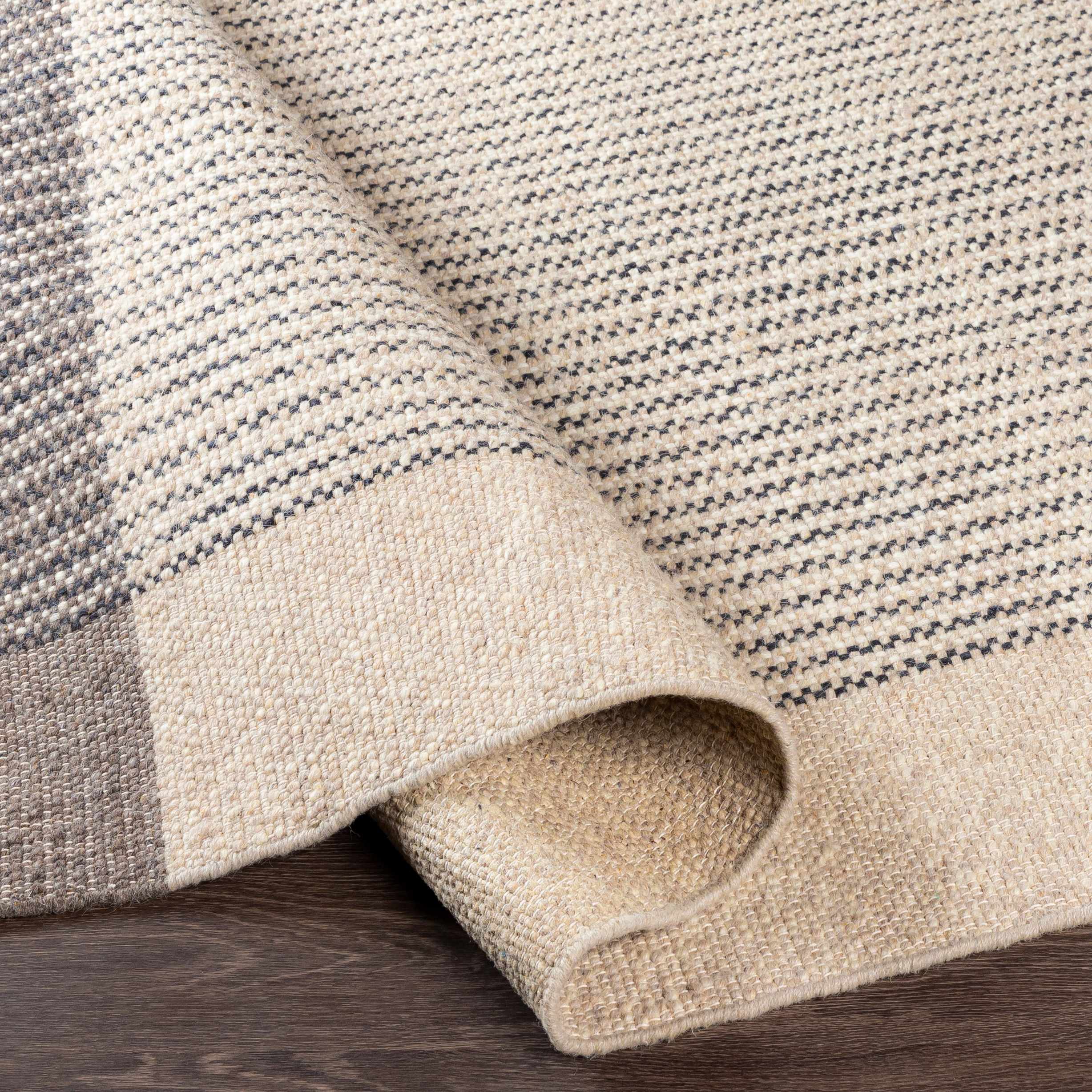 Sumptuous Modern Striped Cream Hand Woven Wool Rug