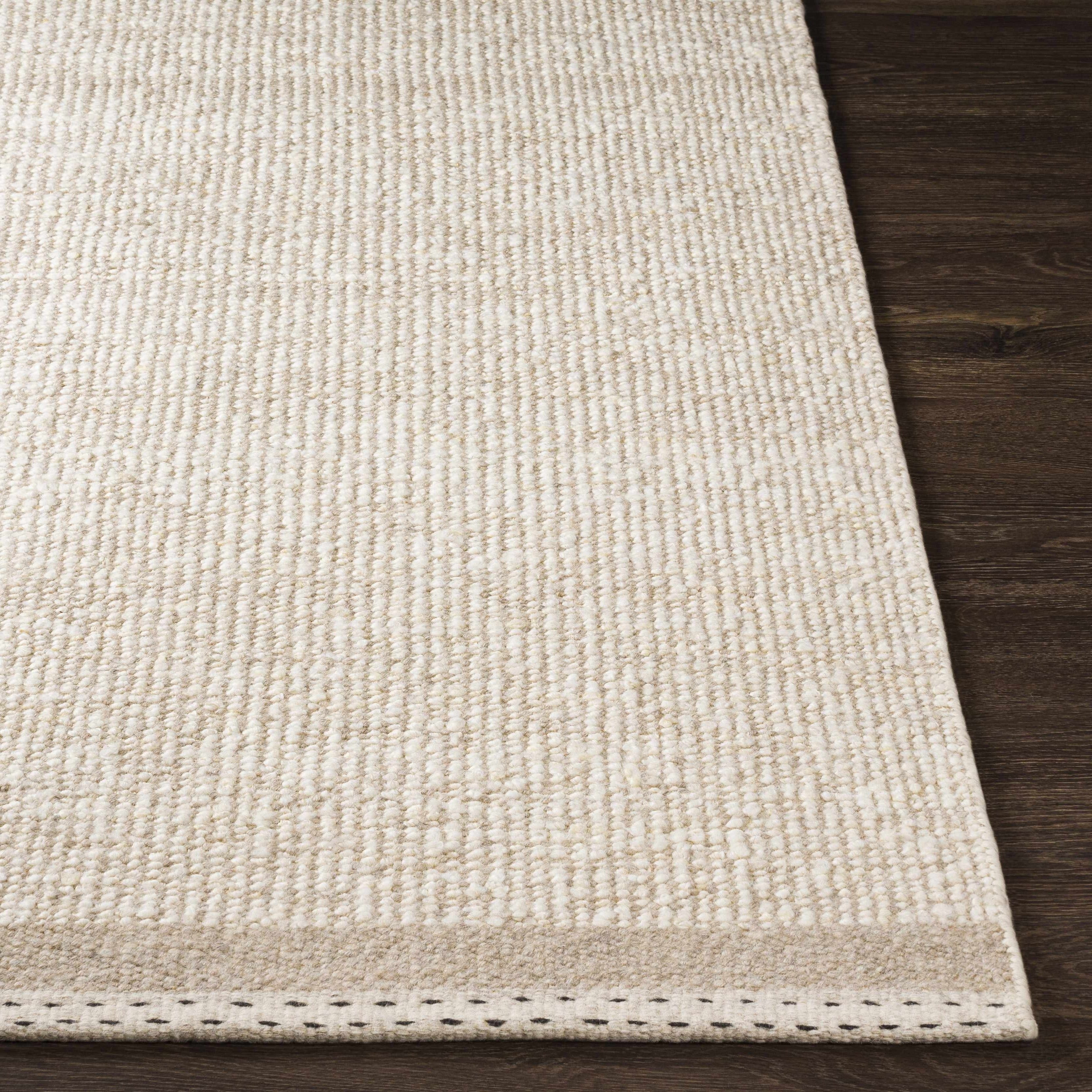 Understated Versatile Beige Wool Hand Woven Area Rug