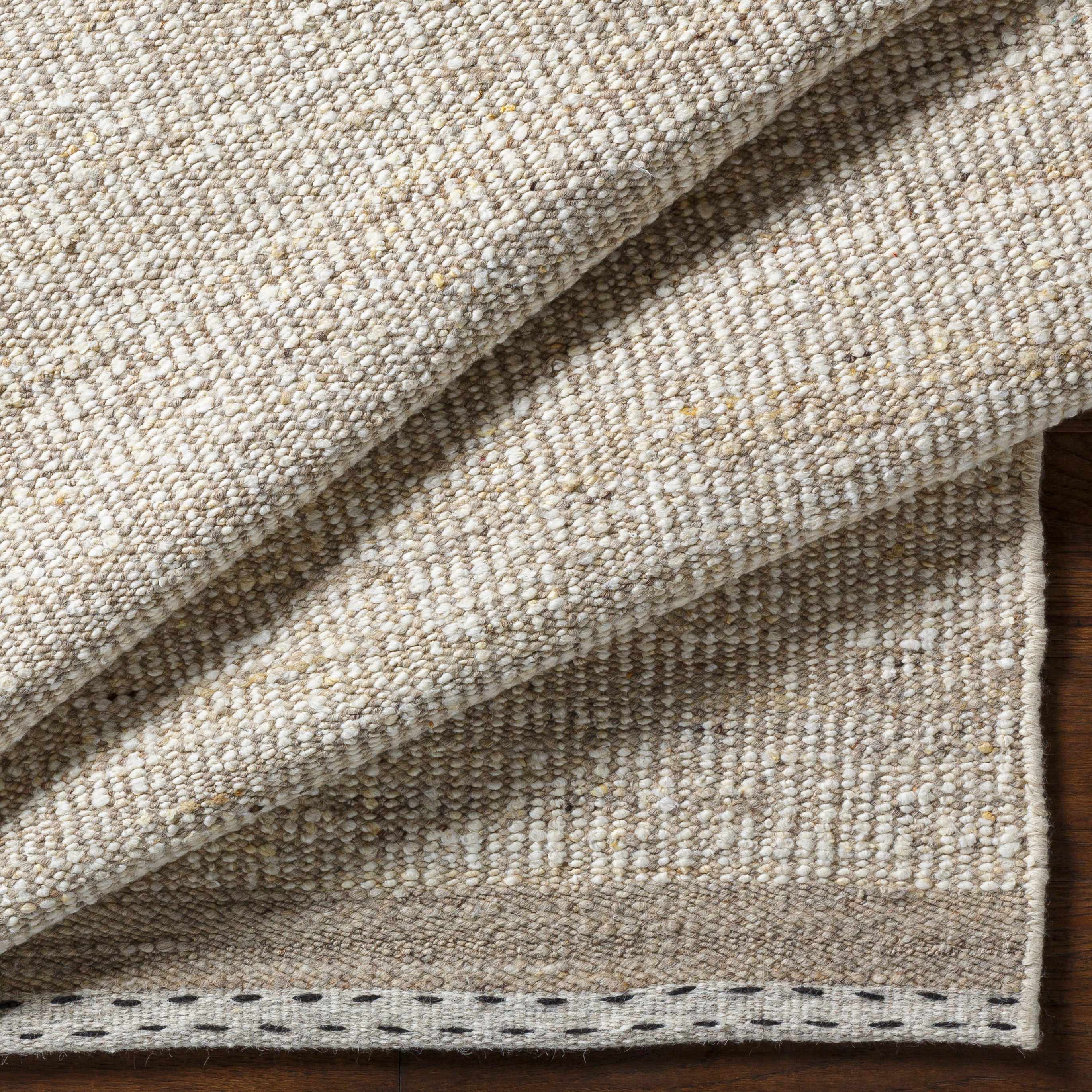 Understated Versatile Beige Wool Hand Woven Area Rug
