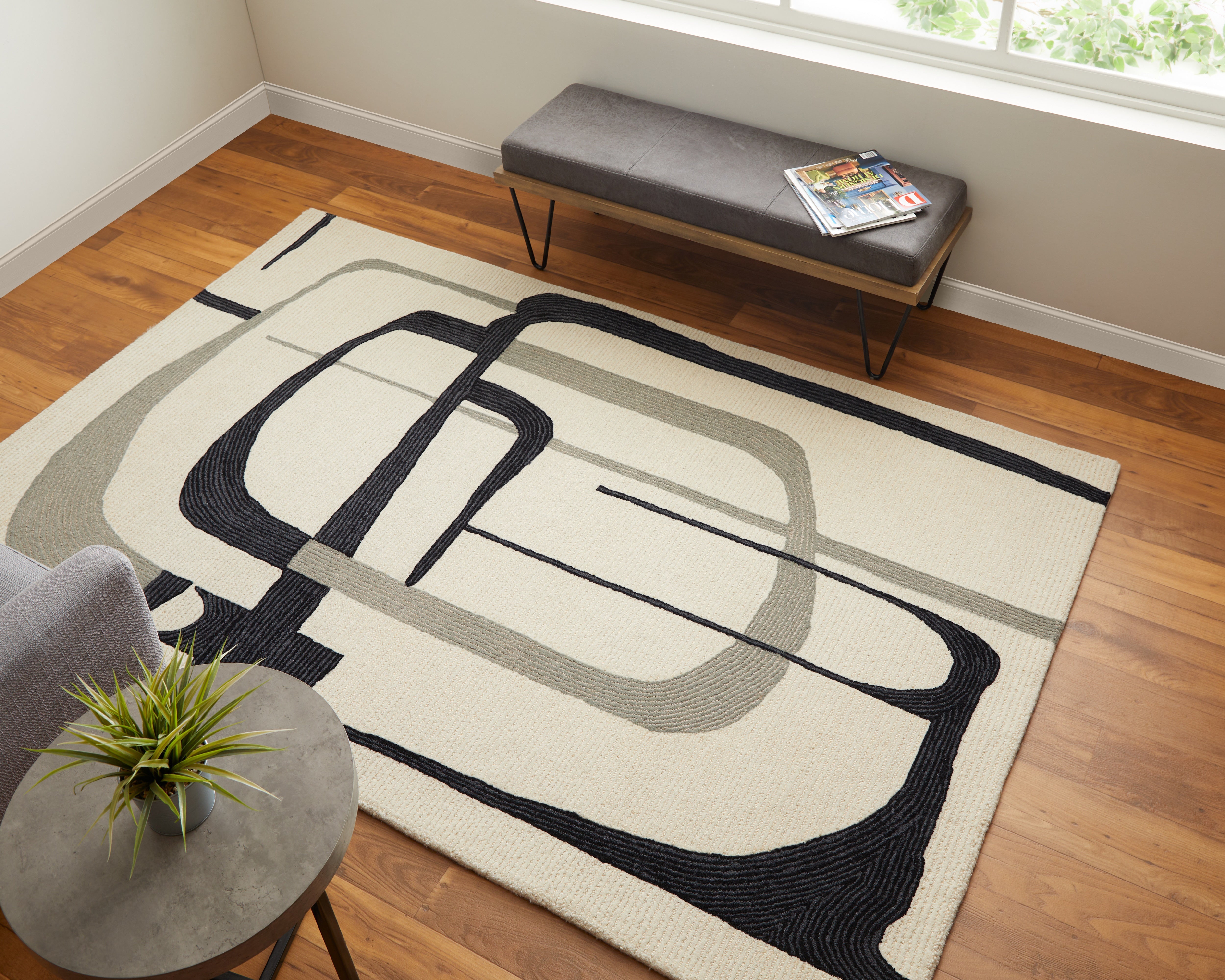 Maguire Transitional Abstract - Ivory/Gray/Black Area Rug