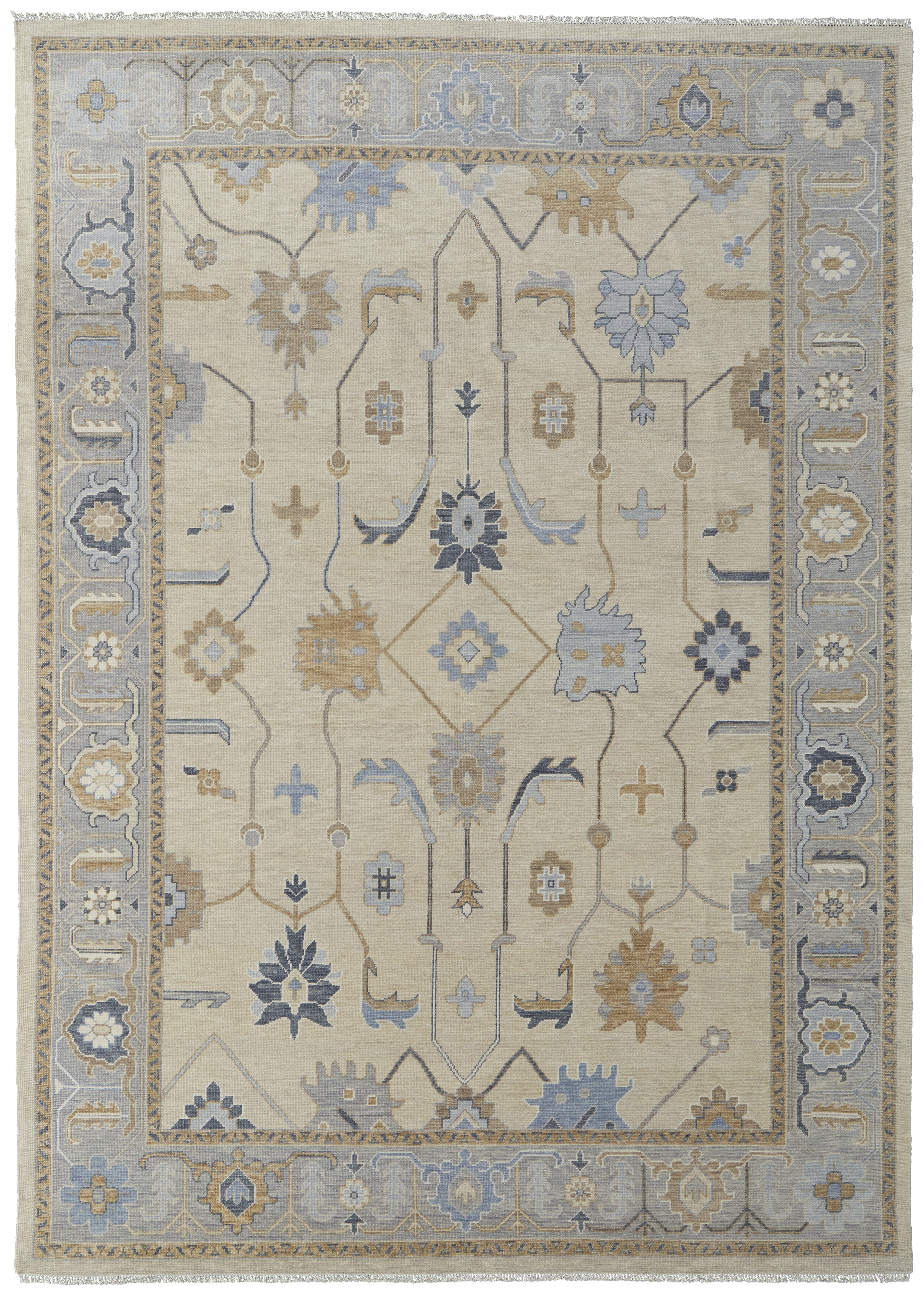 Karina Transitional Floral & Botanical - Ivory/Blue/Tan Area Rug