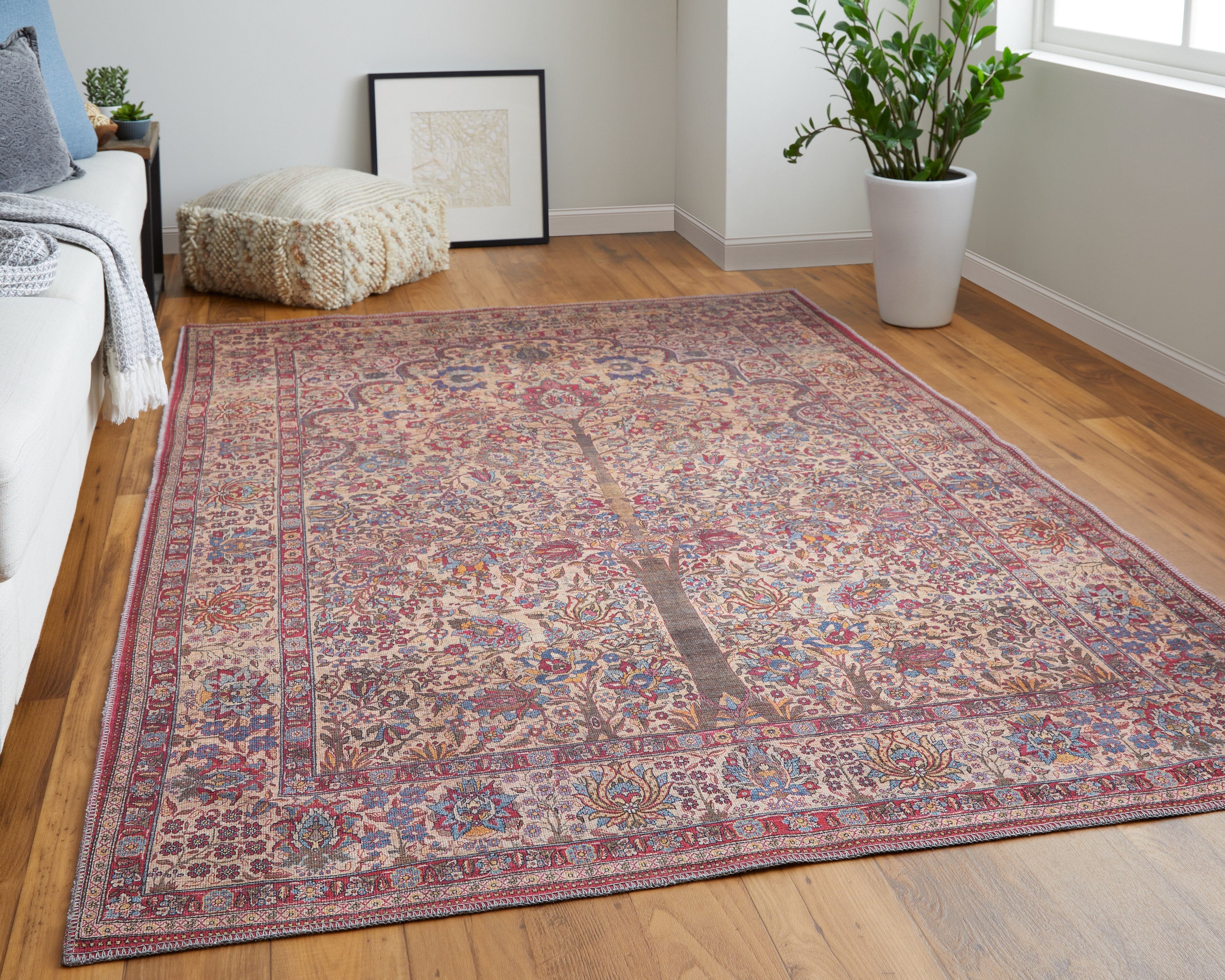 Rawlins Transitional Oriental - Red/Tan/Pink Area Rug