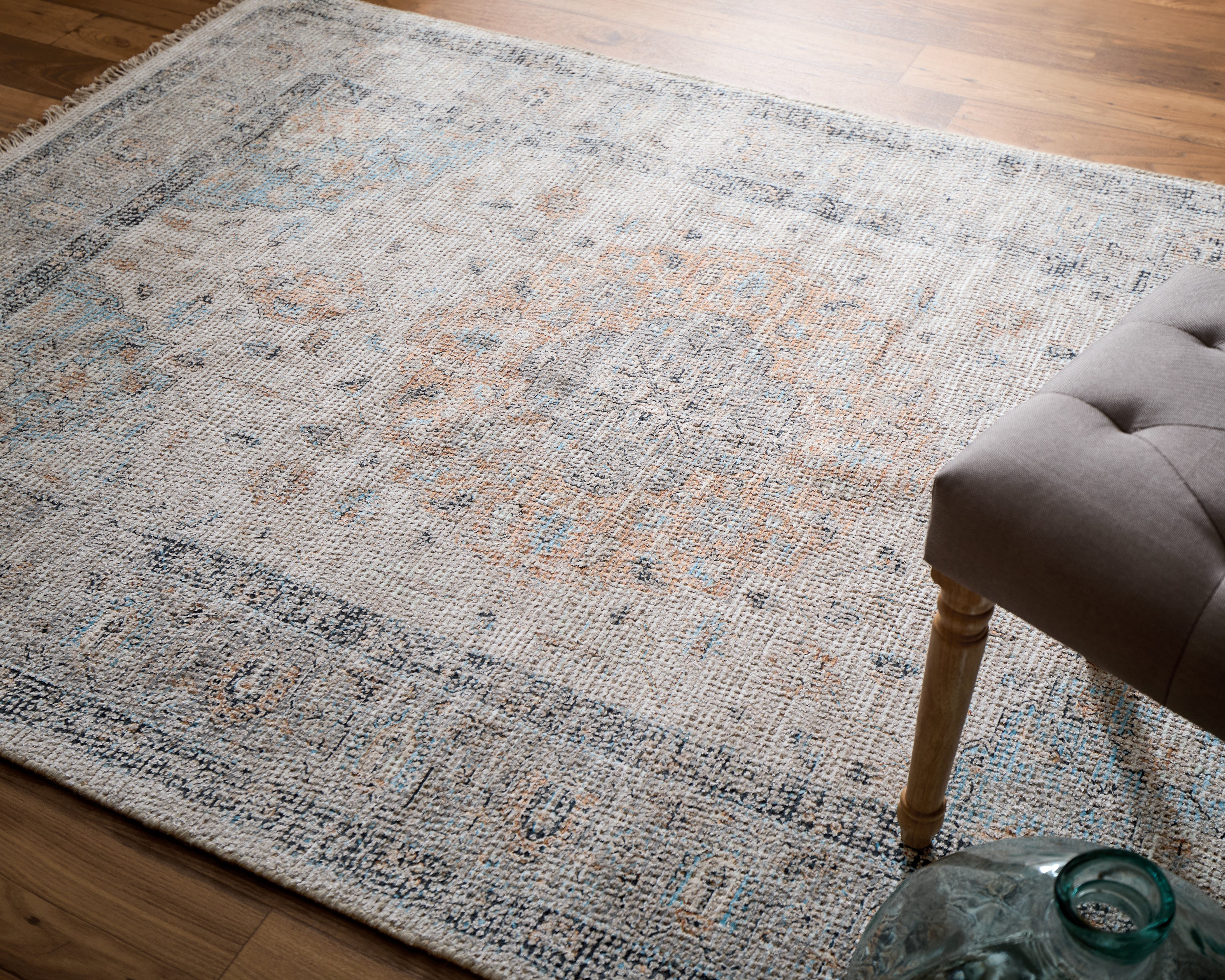 Caldwell Transitional Medallion - Ivory/Blue/Orange Area Rug