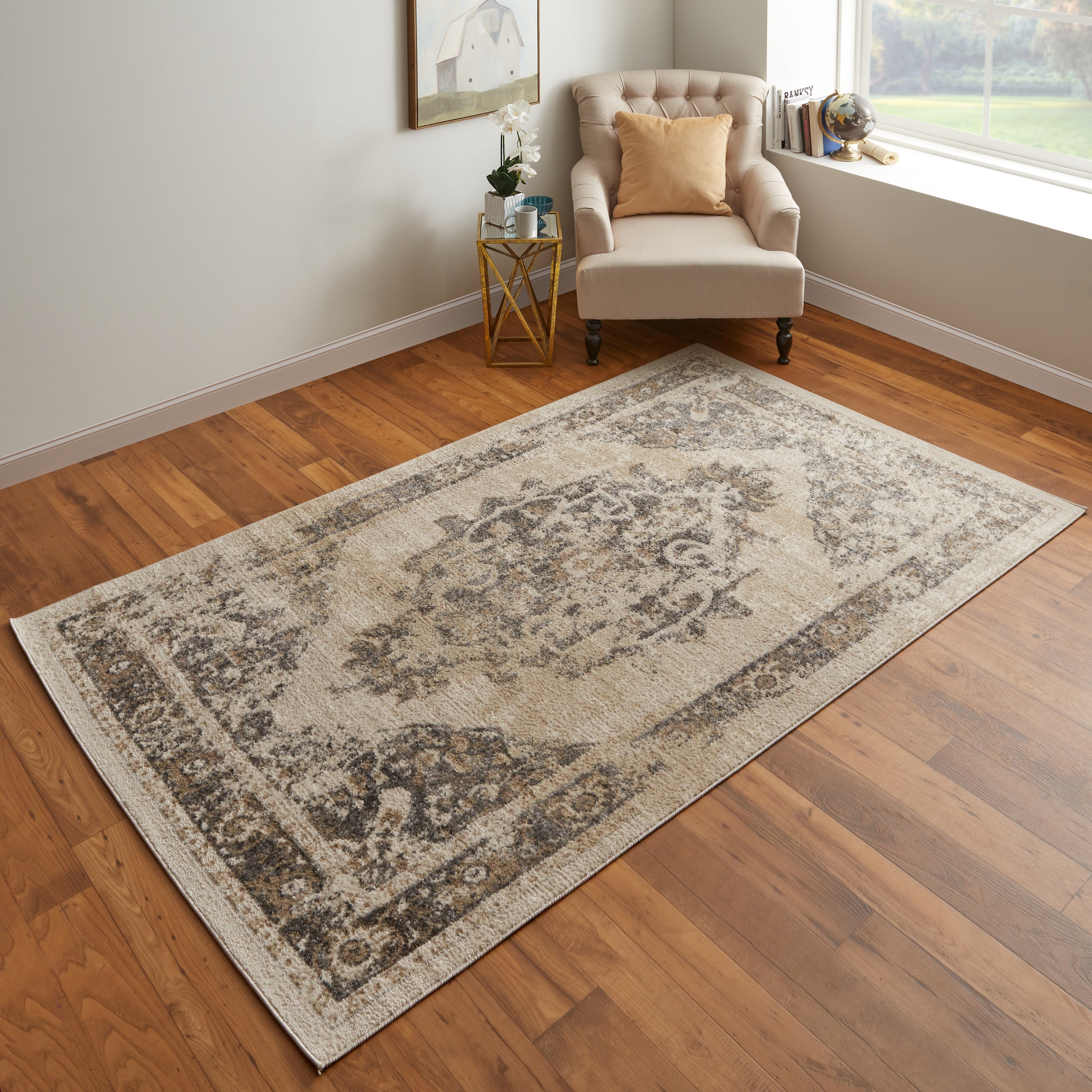 Camellia Transitional Medallion - Ivory/Gray/Brown