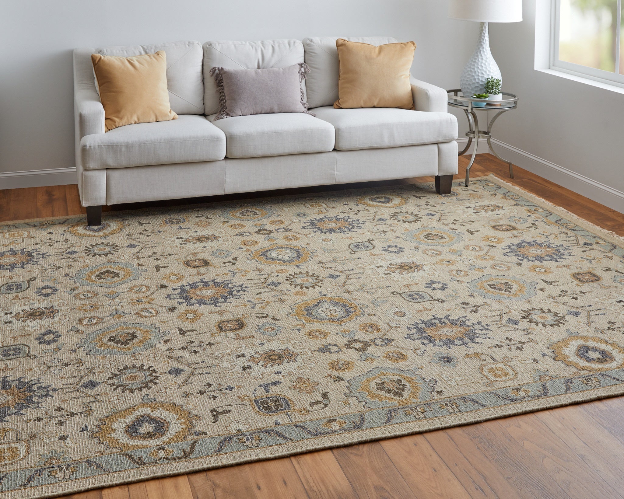 Corbitt Traditional Oriental - Tan/Blue/Gold Area Rug