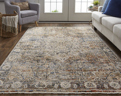 Kaia Transitional Medallion - Tan/Orange/Blue Area Rug