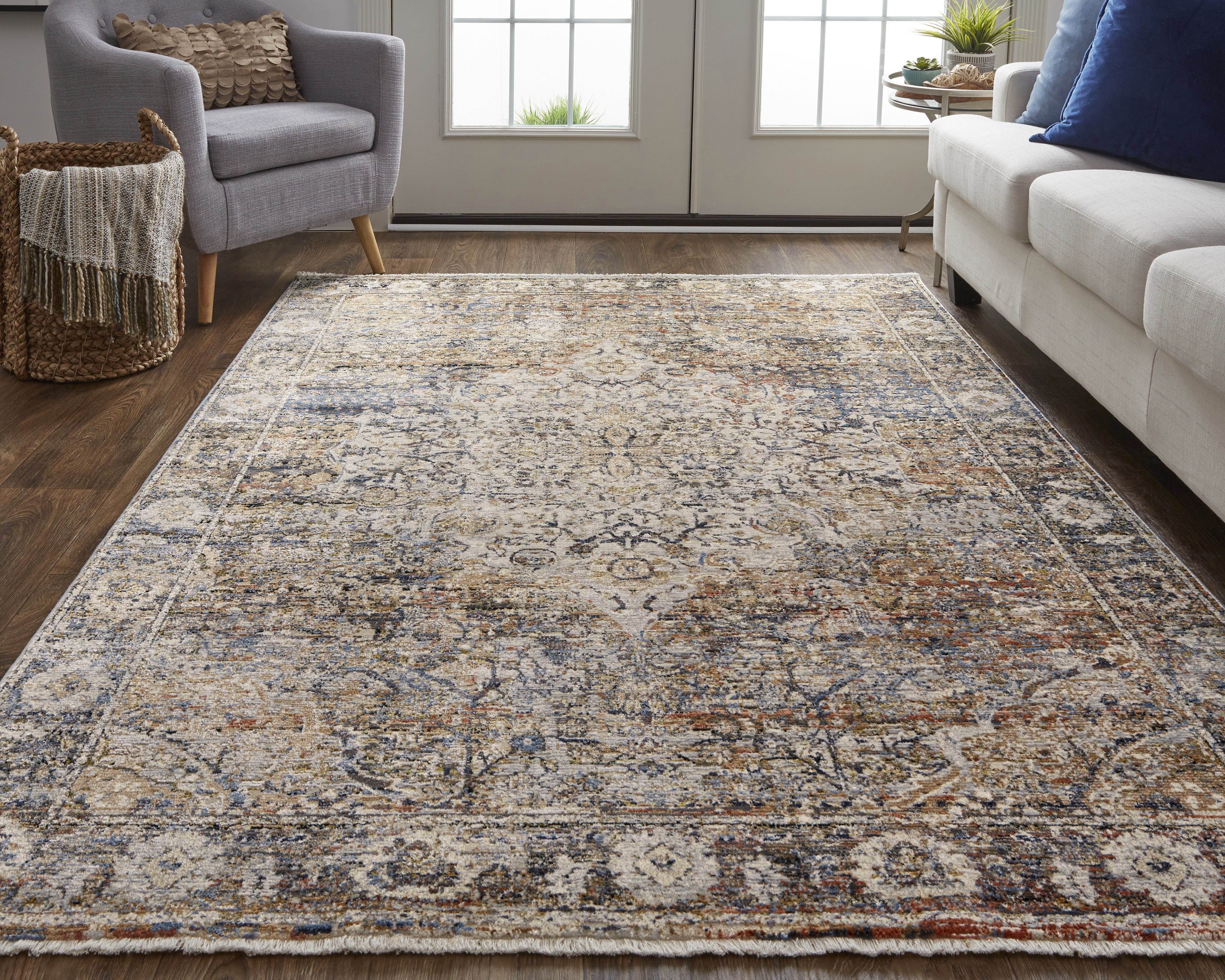 Kaia Transitional Medallion - Tan/Orange/Blue Area Rug