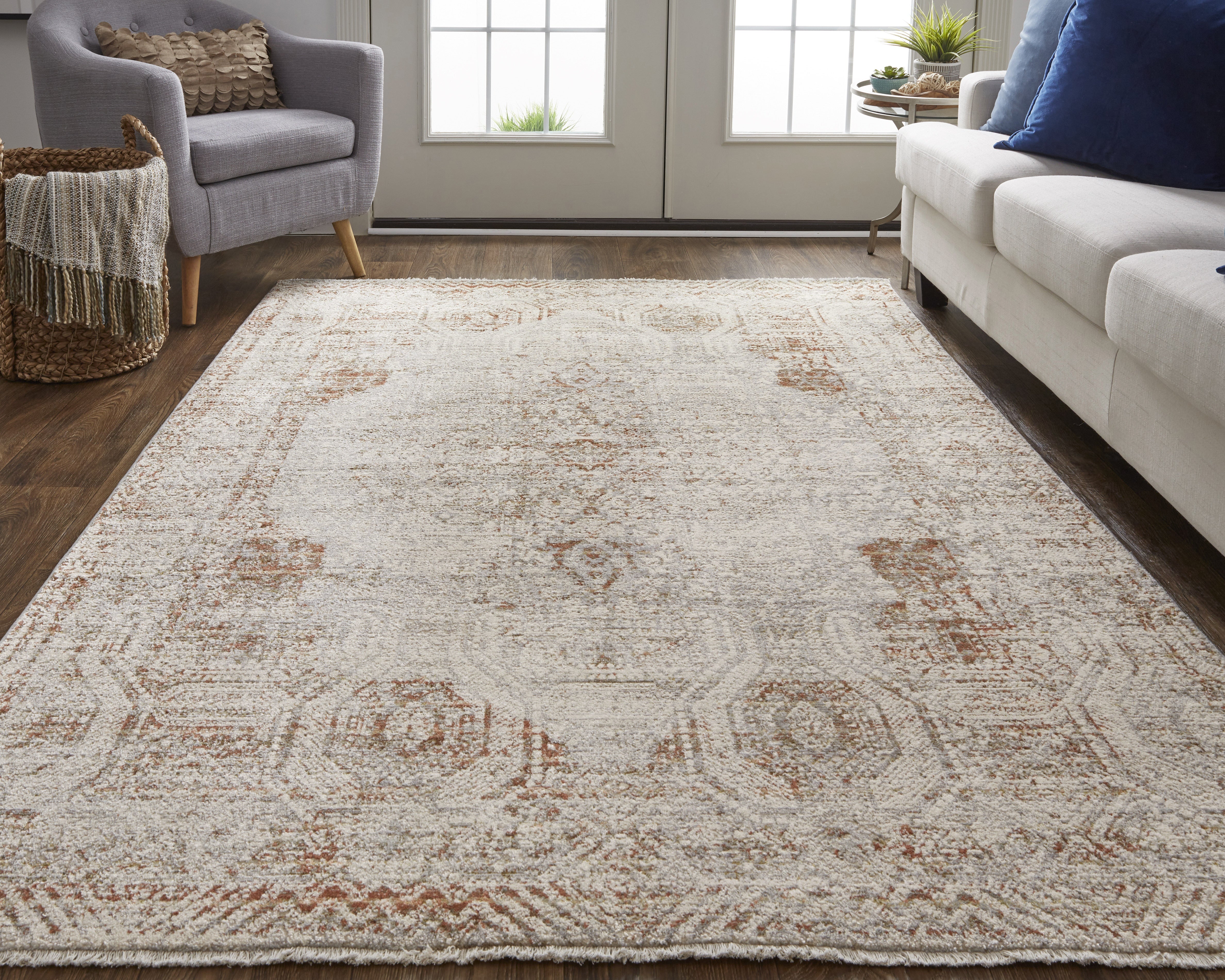 Kaia Transitional Distressed - Tan/Ivory/Orange Area Rug