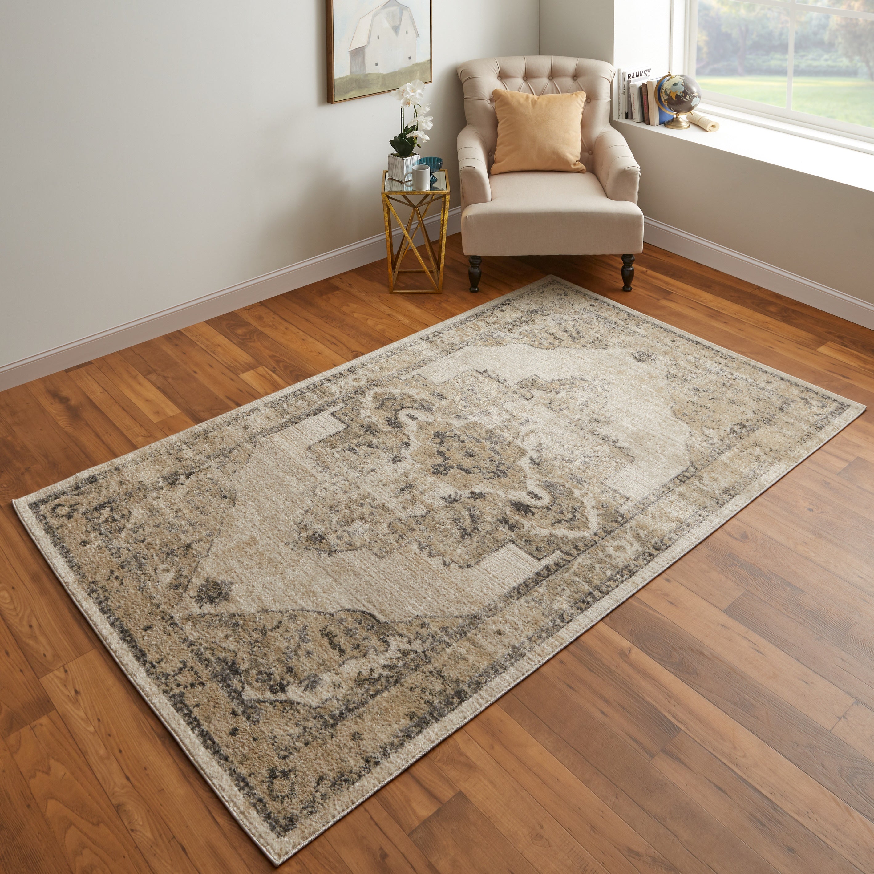 Camellia Transitional Medallion - Ivory/Gray