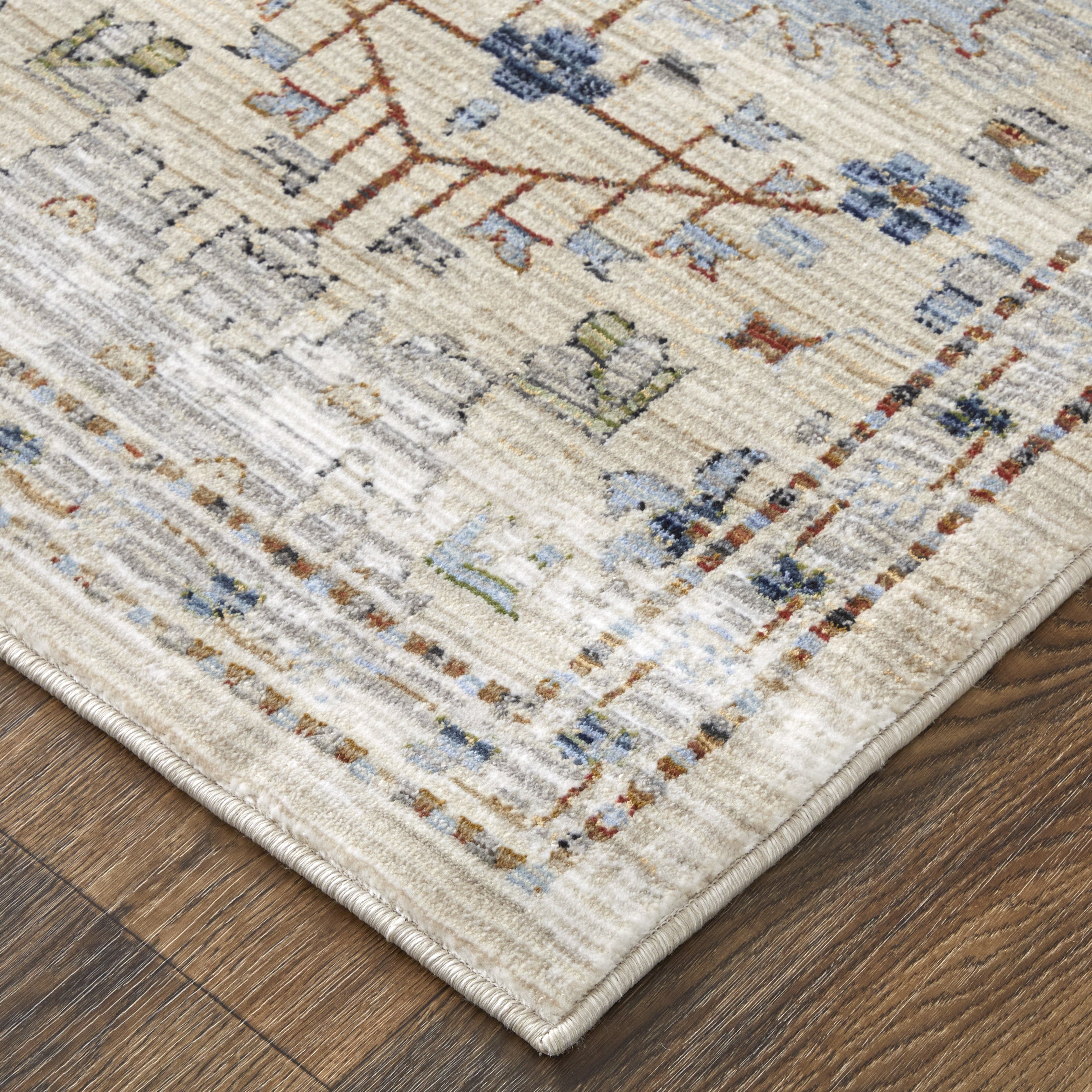 Melrose Traditional Floral & Botanical - Tan/Blue/Red Area Rug