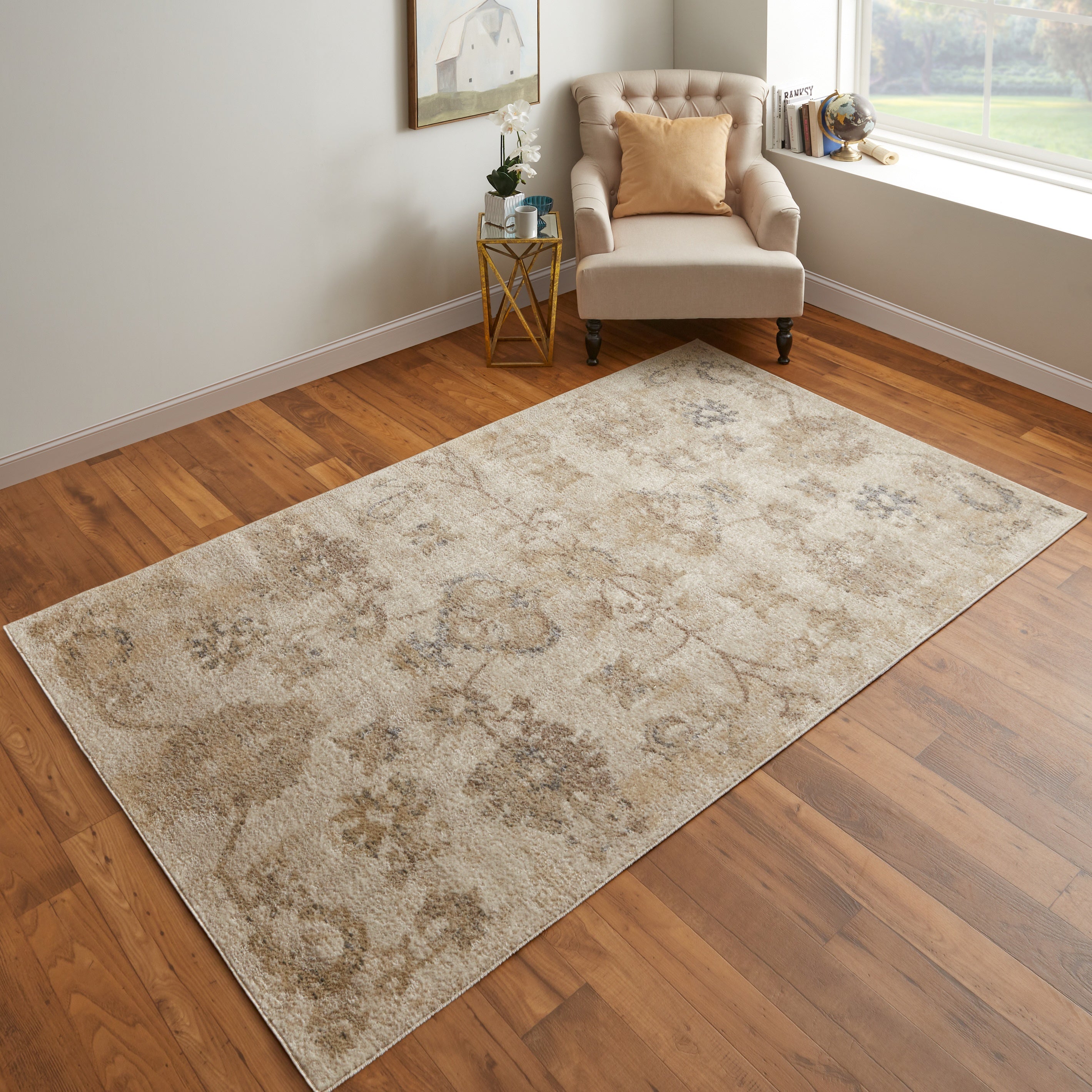 Camellia Transitional Floral & Botanical - Ivory/Gray