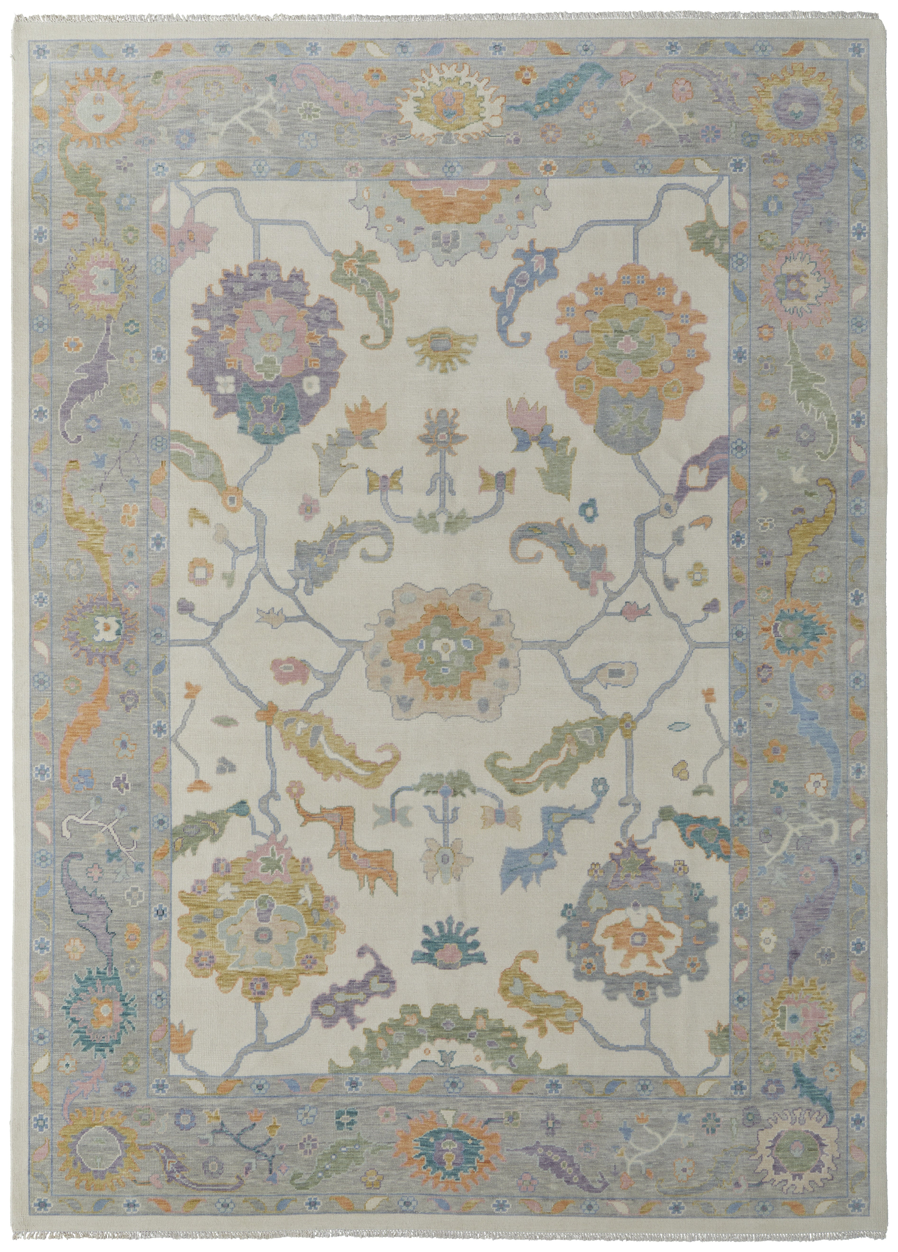 Karina Transitional Floral & Botanical - Ivory/Orange/Blue Area Rug