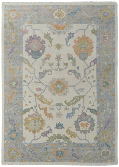 Karina Transitional Floral & Botanical - Ivory/Orange/Blue Area Rug