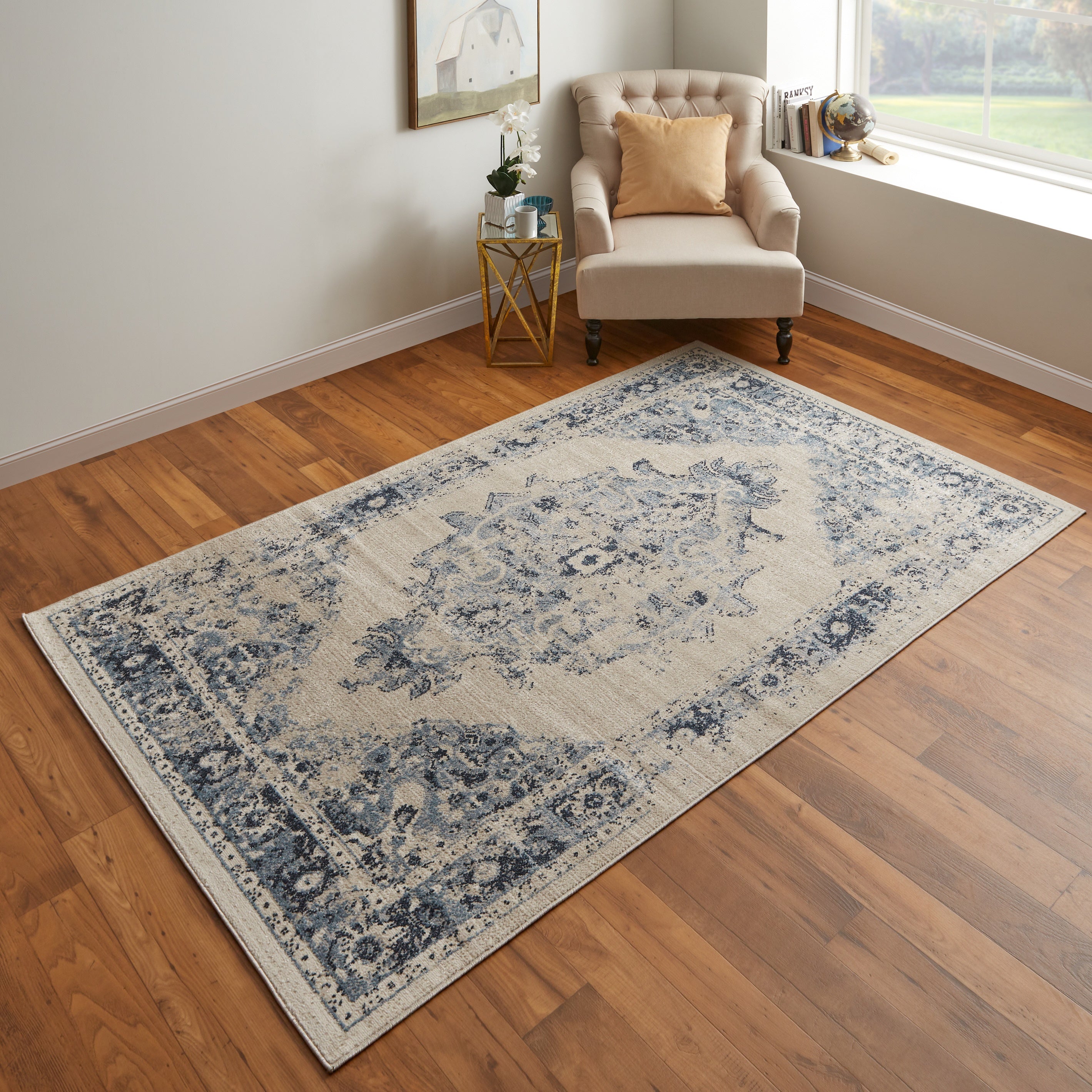 Camellia Transitional Medallion - Ivory/Blue