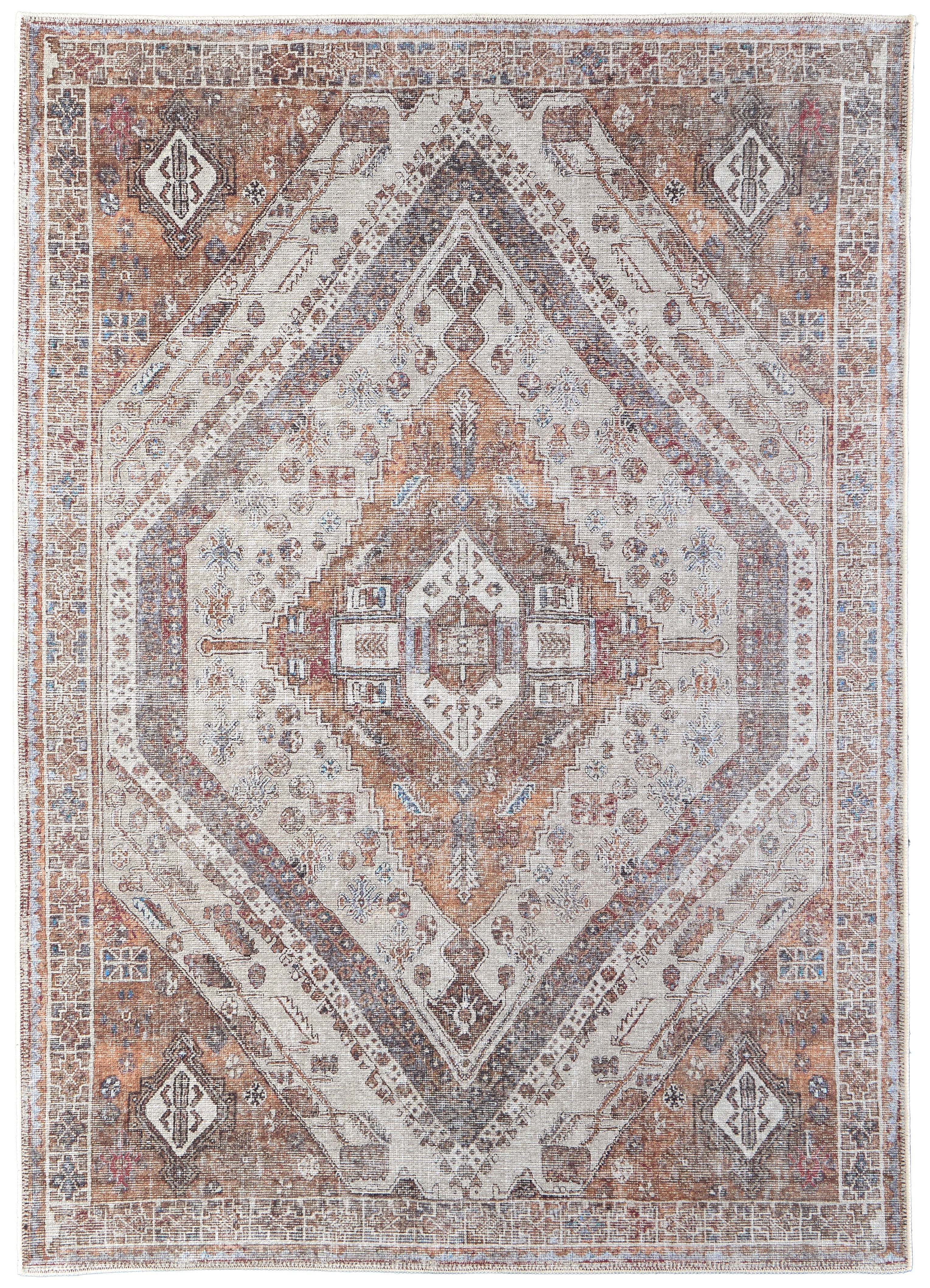 Percy Transitional Medallion - Ivory/Orange/Brown Area Rug