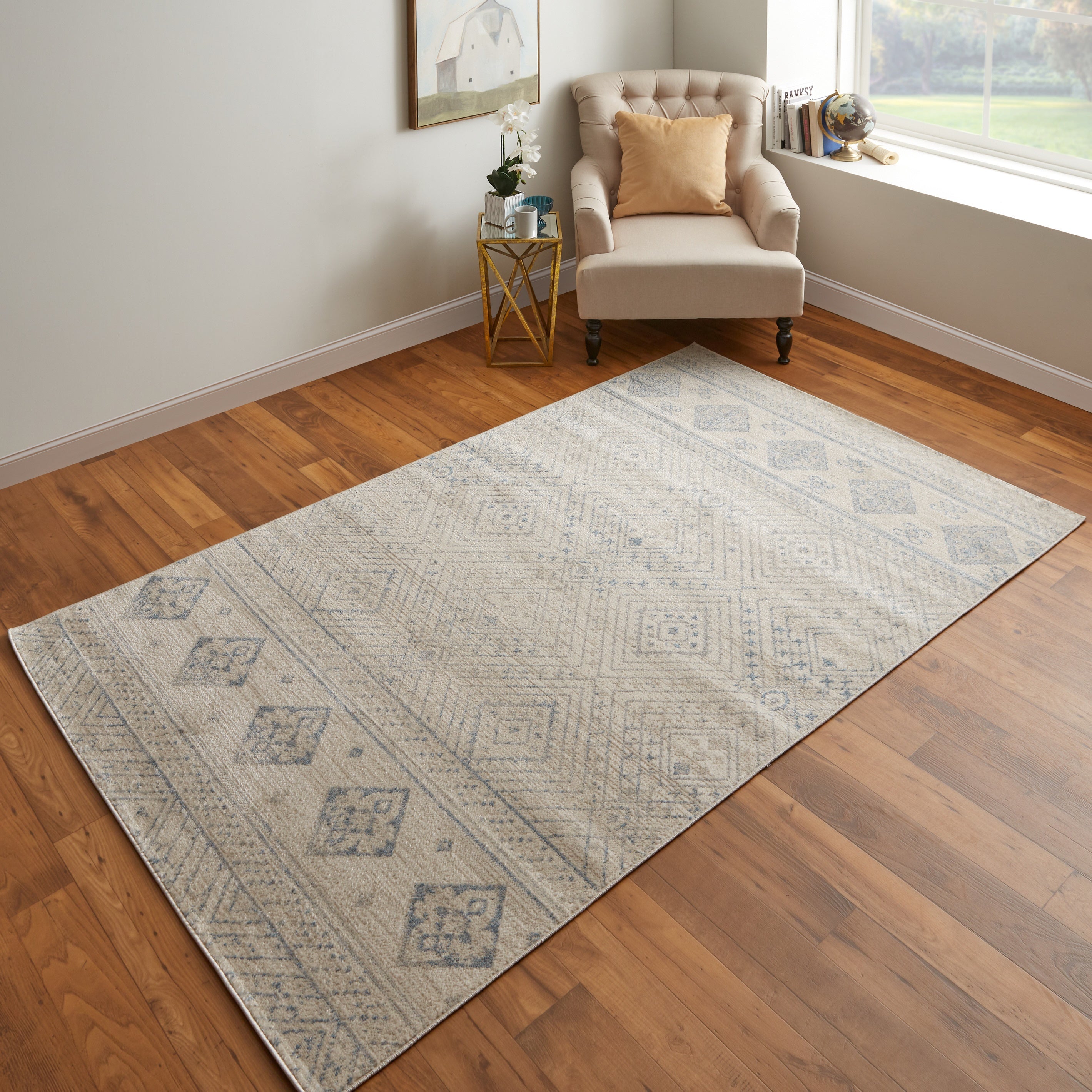 Camellia Transitional Geometric - Ivory/Blue