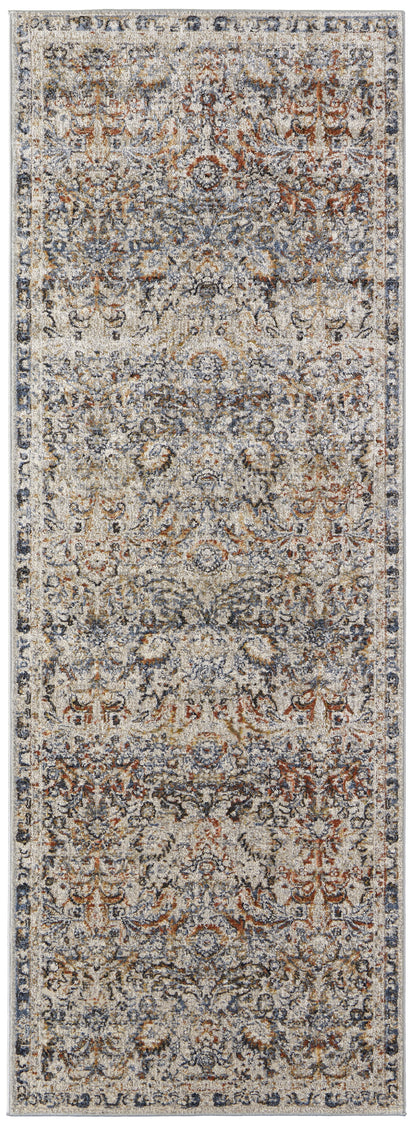 Kaia Transitional Damask - Tan/Blue/Orange Area Rug