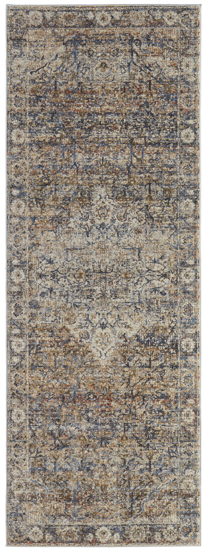 Kaia Transitional Medallion - Tan/Orange/Blue Area Rug