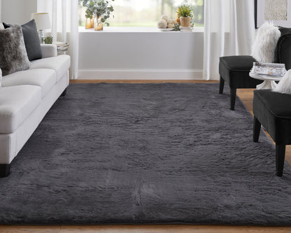 Luxe Velour Modern Solid - Taupe/Black Area Rug