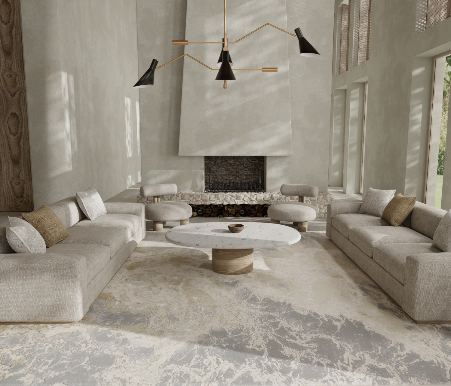 Aura Modern Abstract - Ivory/Silver/Gold Area Rug