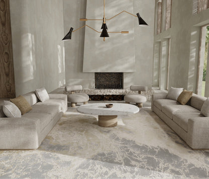Aura Modern Abstract - Ivory/Silver/Gold Area Rug