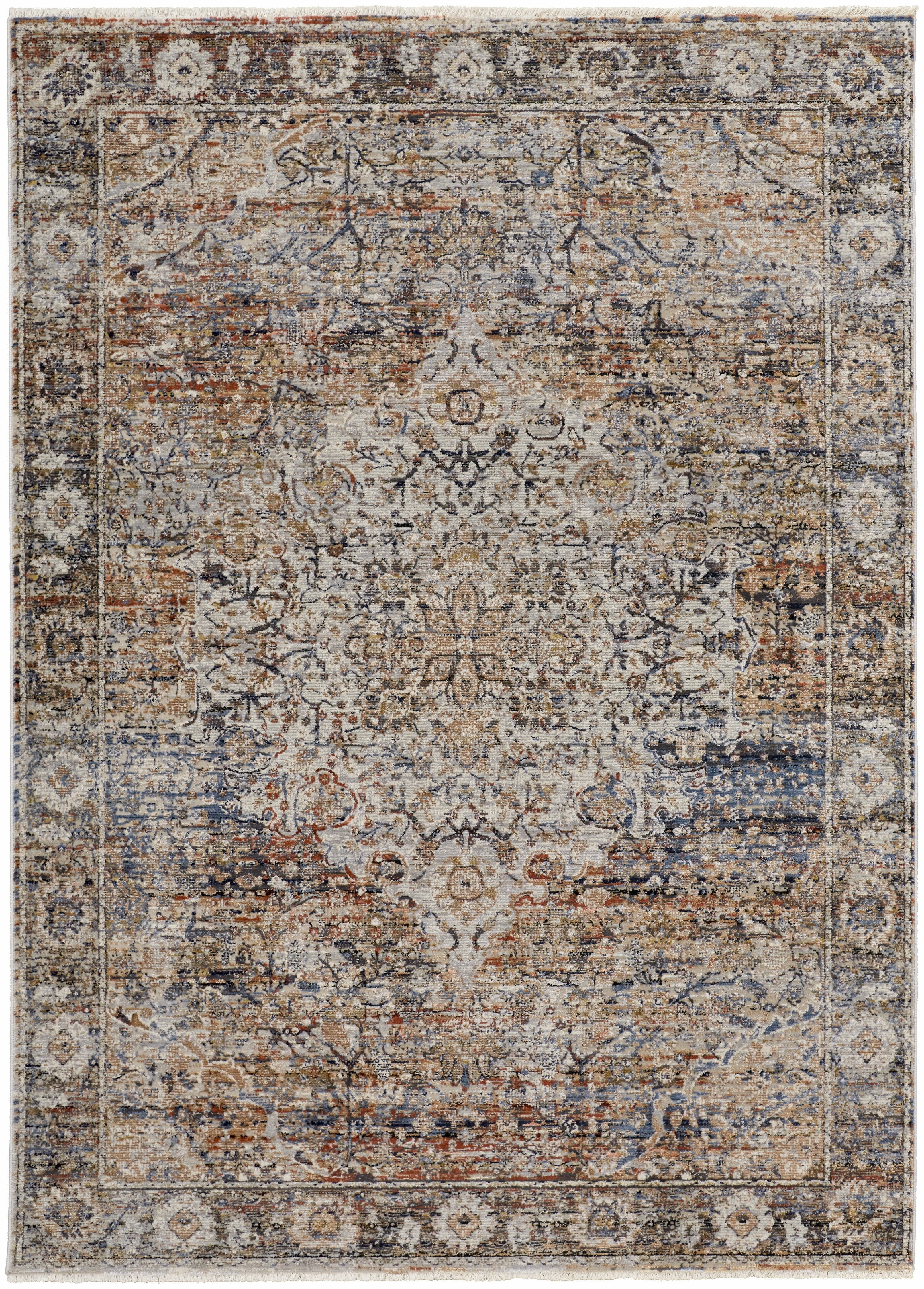 Kaia Transitional Medallion - Tan/Orange/Blue Area Rug