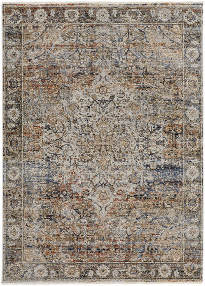 Kaia Transitional Medallion - Tan/Orange/Blue Area Rug