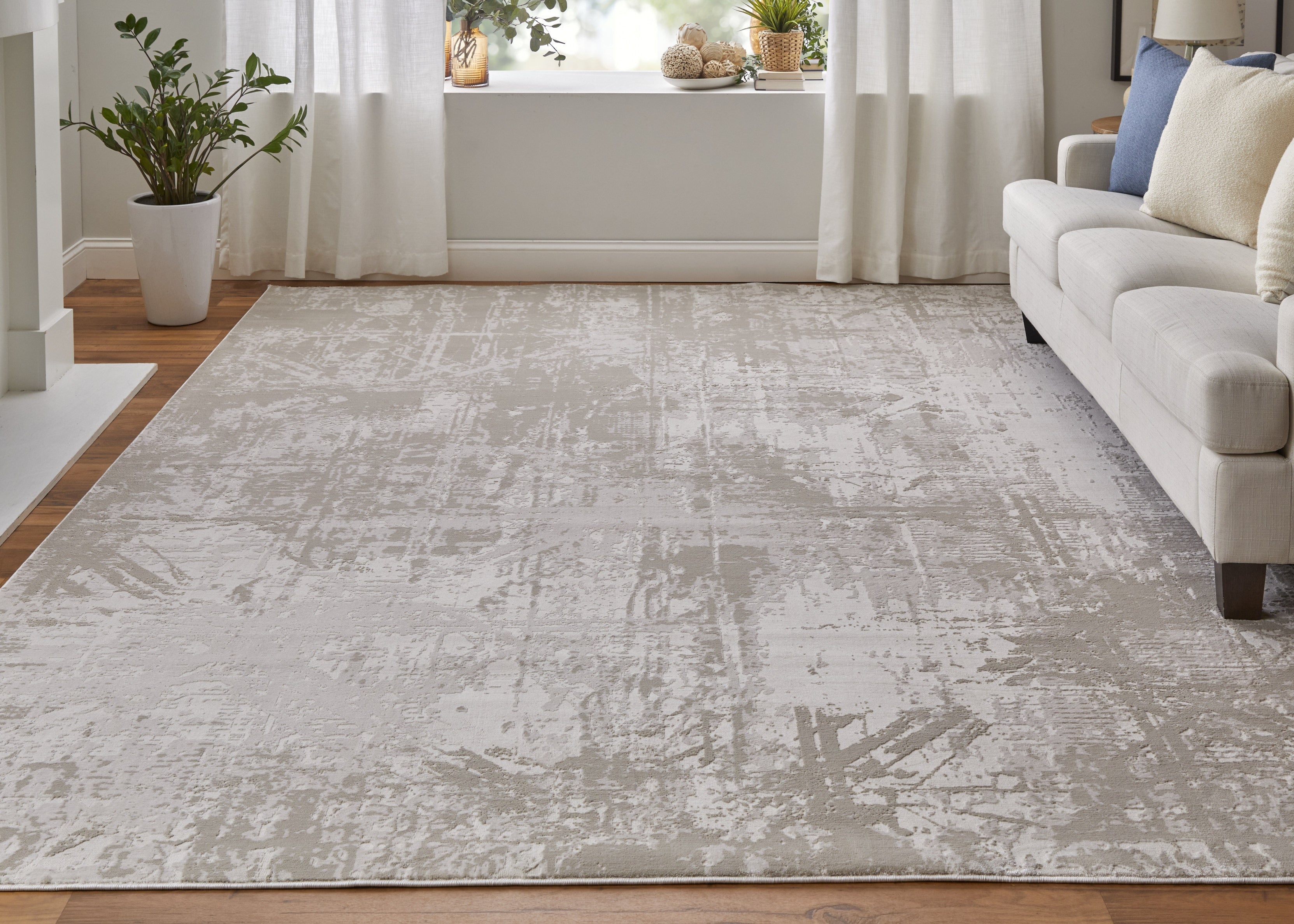 Prasad Modern Abstract - Ivory/Taupe/Silver Area Rug