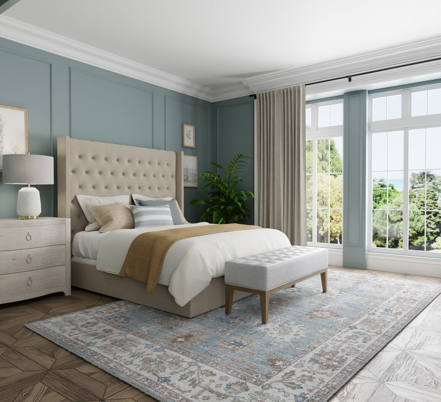 Dartmouth Transitional Floral & Botanical - Blue/Ivory/Brown Area Rug