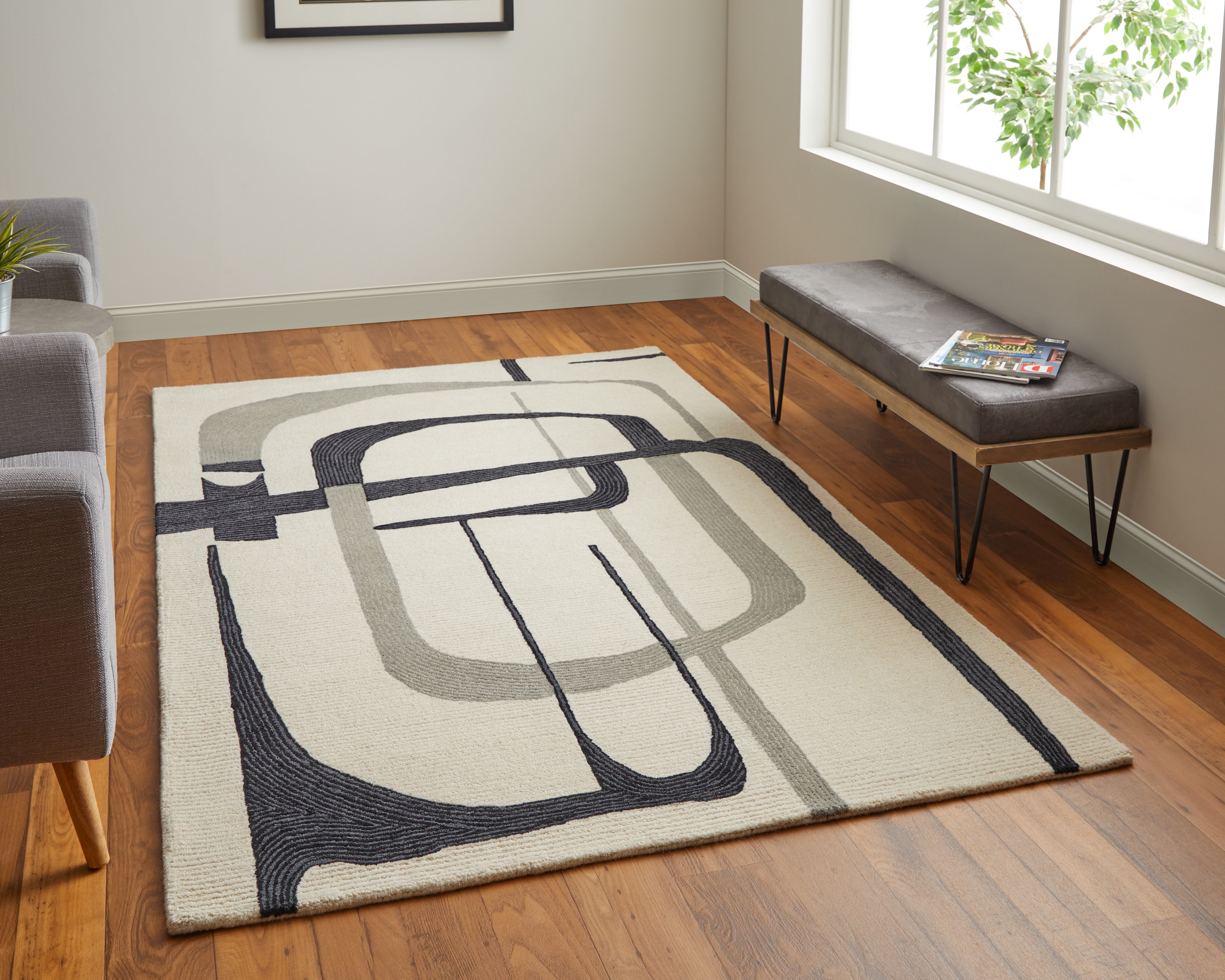 Maguire Transitional Abstract - Ivory/Gray/Black Area Rug
