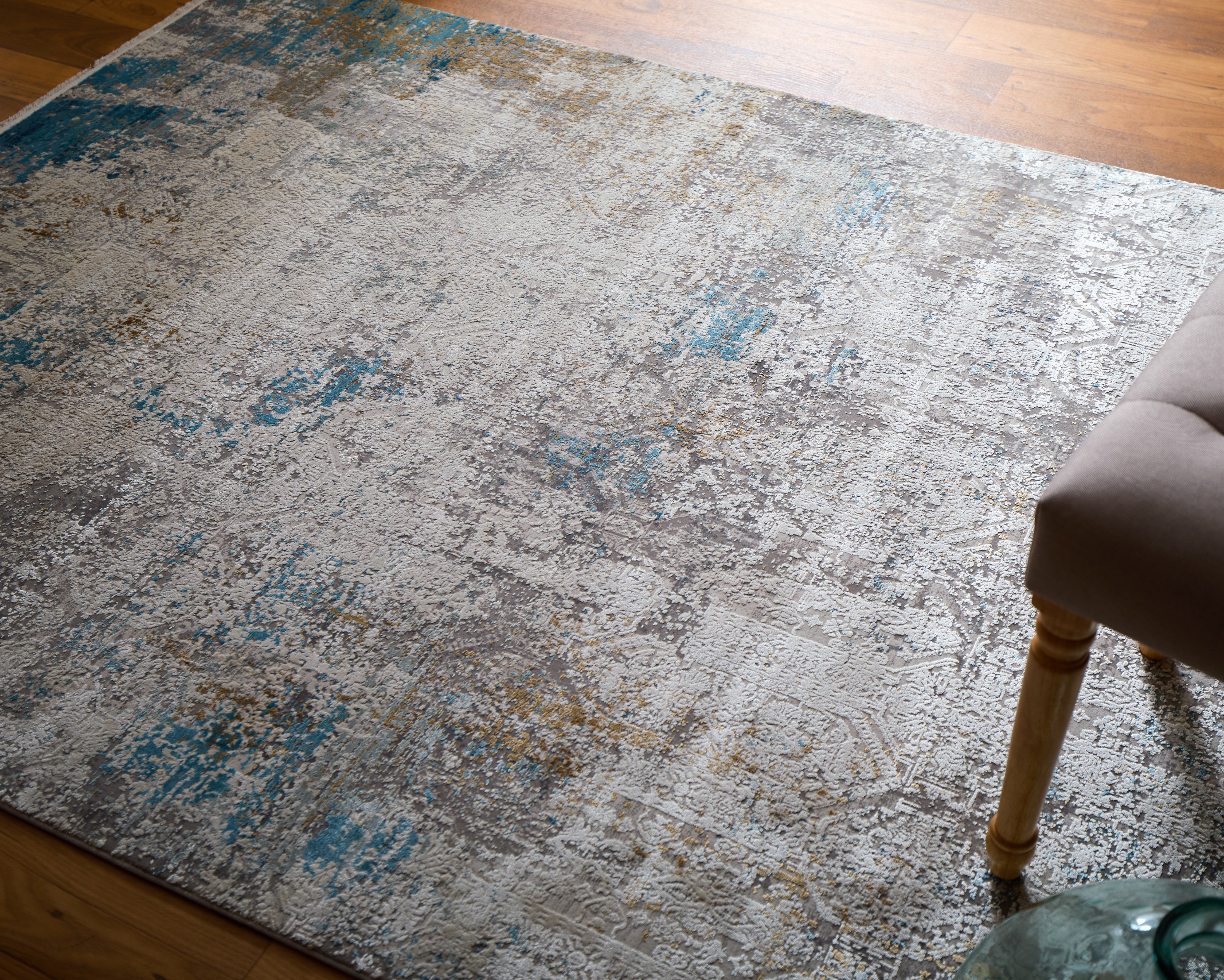 Cadiz Modern Abstract - Ivory/Blue/Gold Area Rug