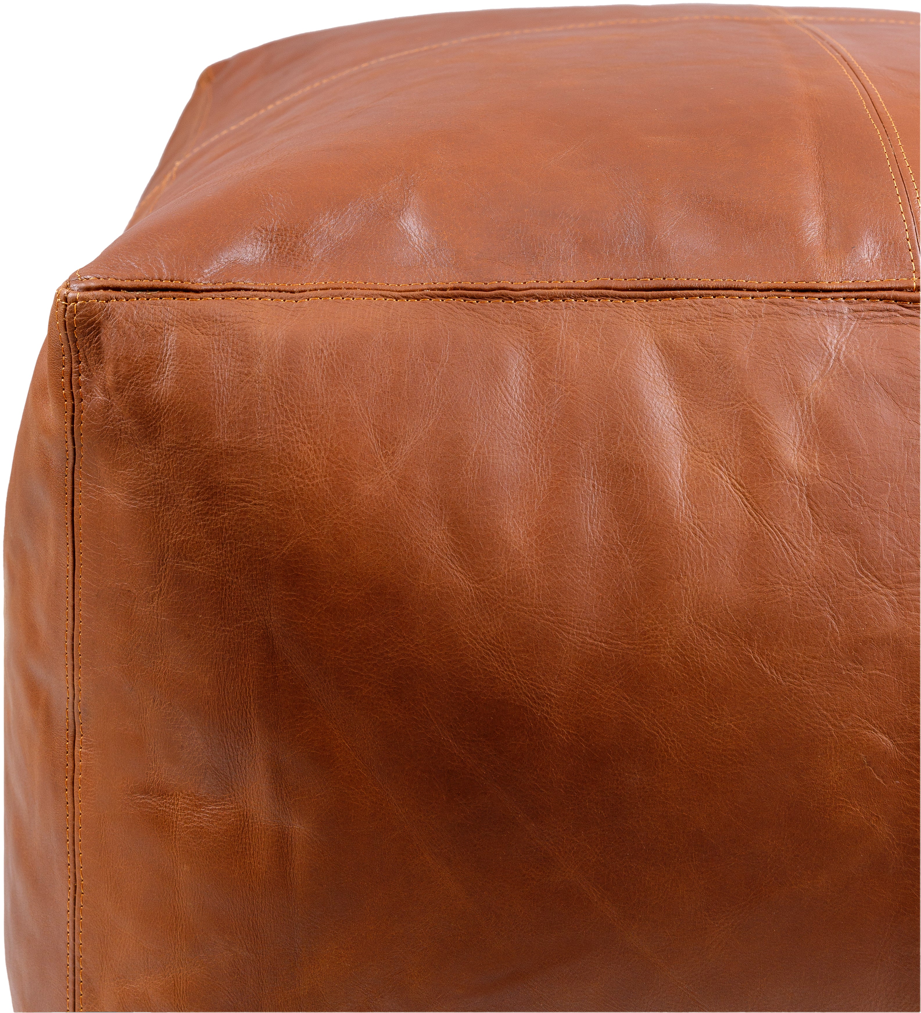 Leather Ottoman Pouf - Brown