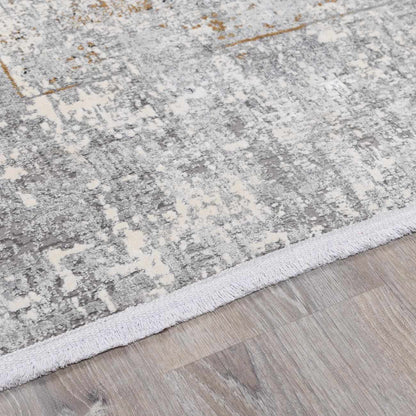 Calion Distressed Charcoal Luxury Fringed Faux Silk Rug