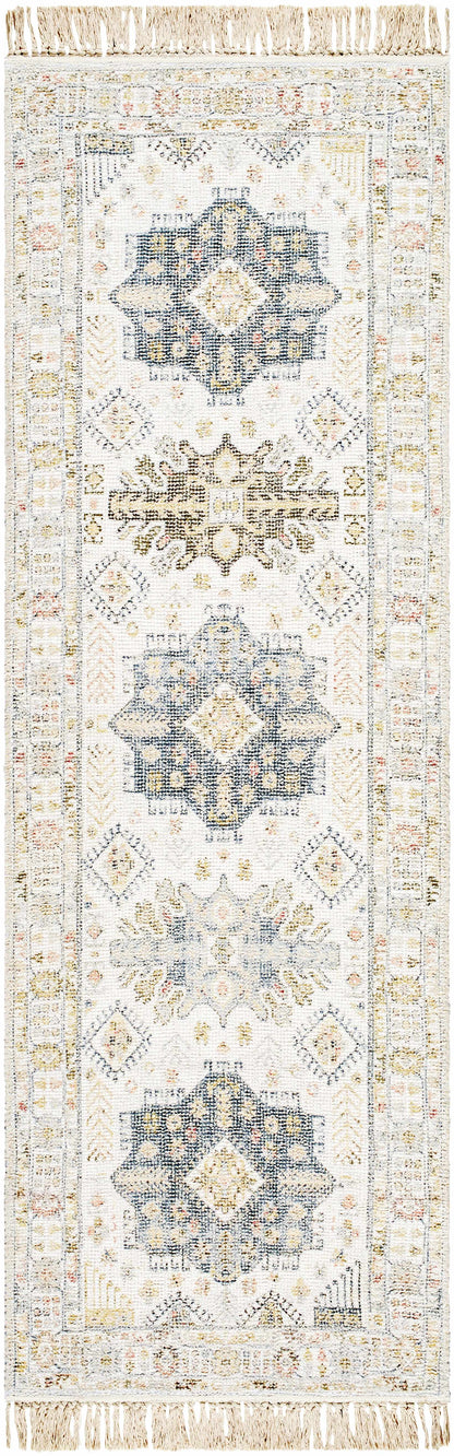 Tasseled Hand-Loomed Traditional Beige Rug
