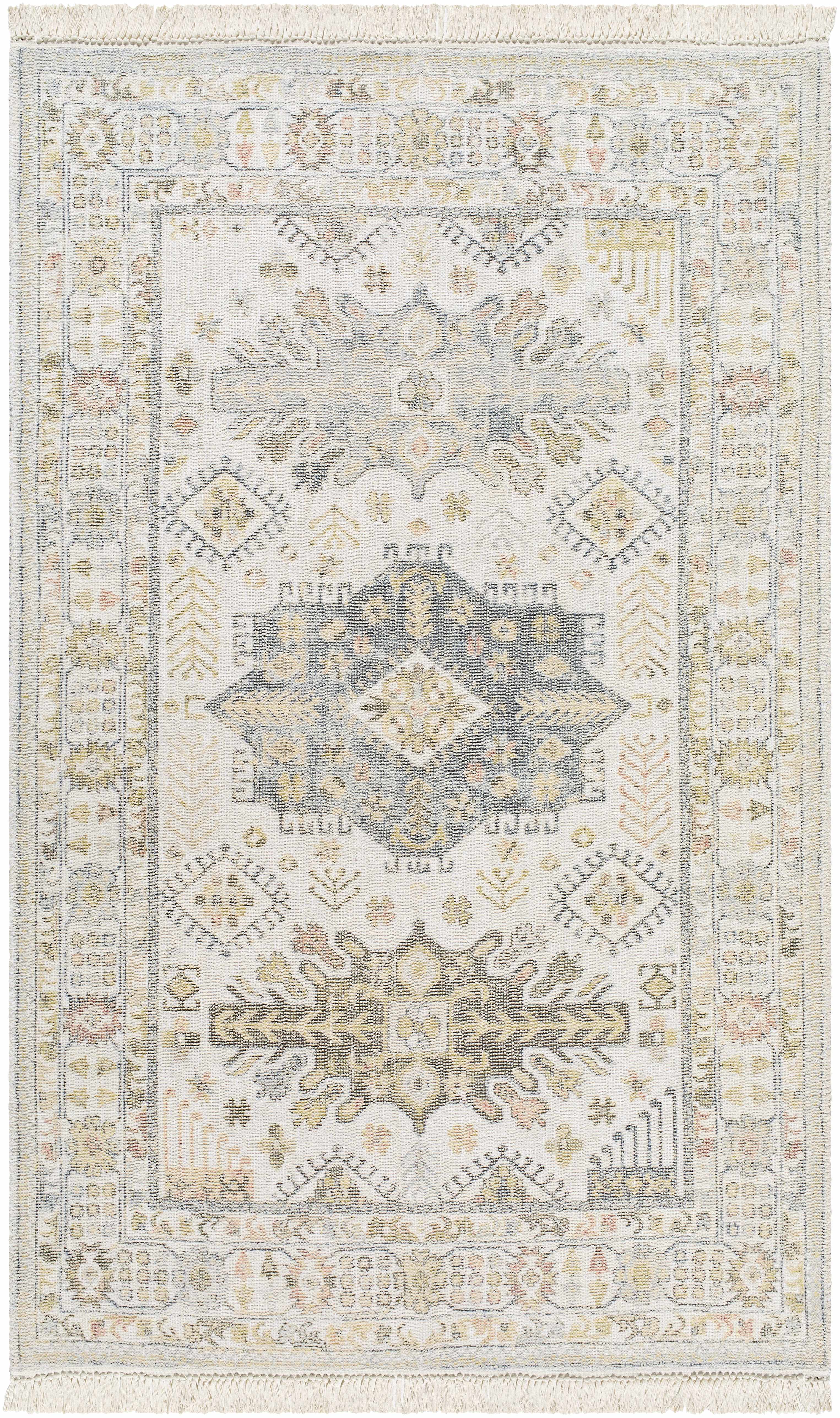 Tasseled Hand-Loomed Traditional Beige Rug