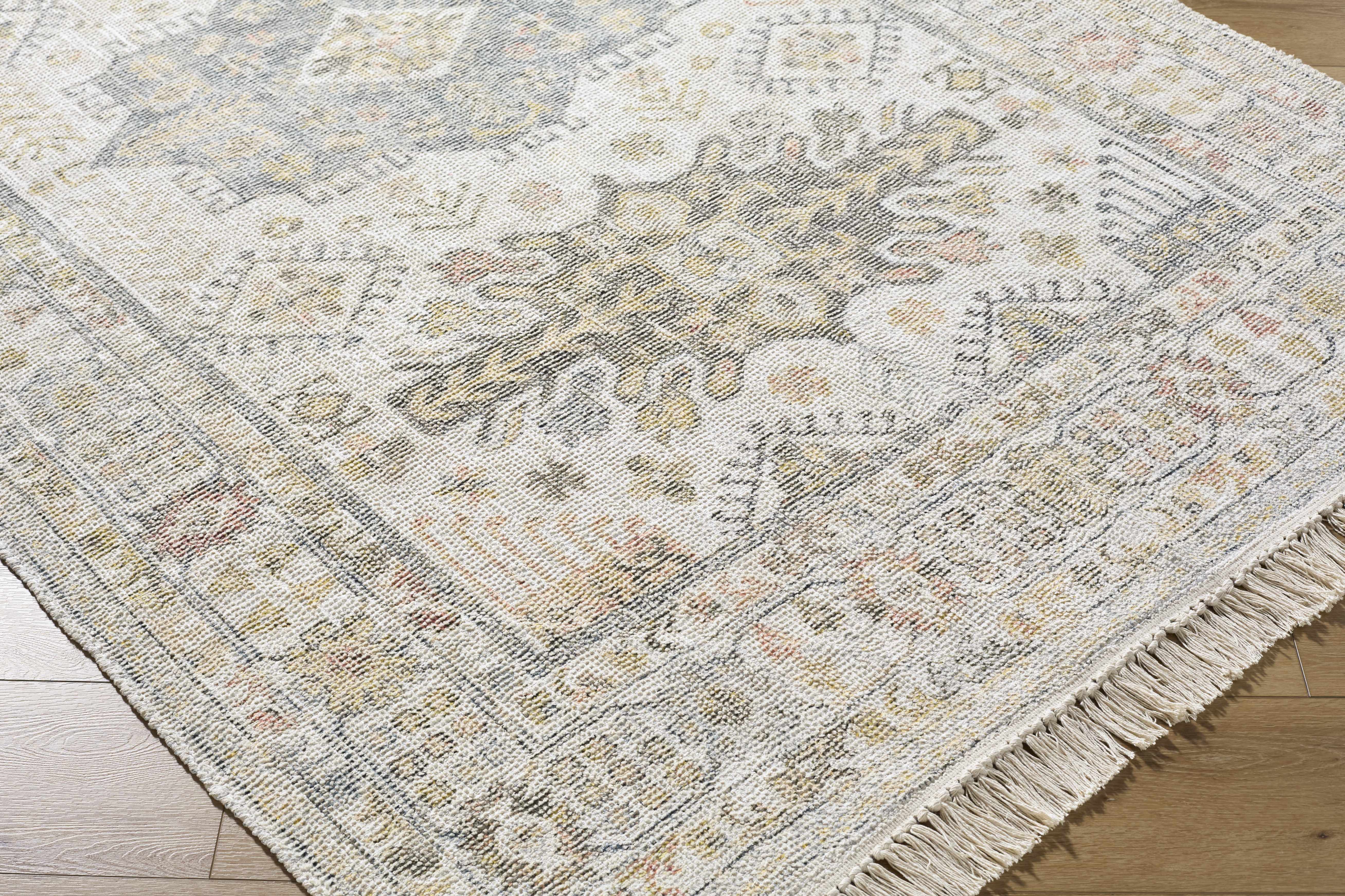 Tasseled Hand-Loomed Traditional Beige Rug