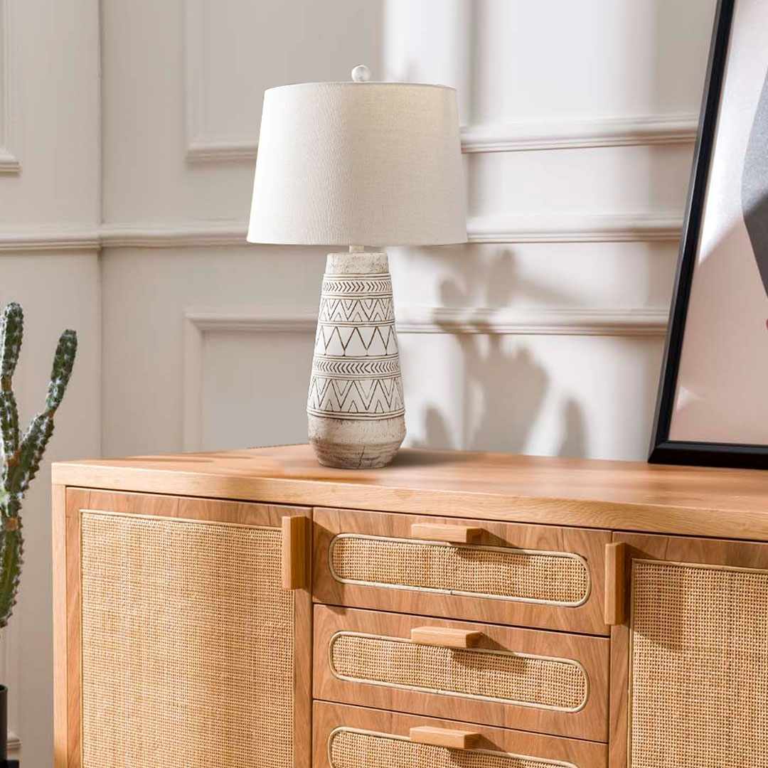 Tribal Geometric Tan Table Lamp