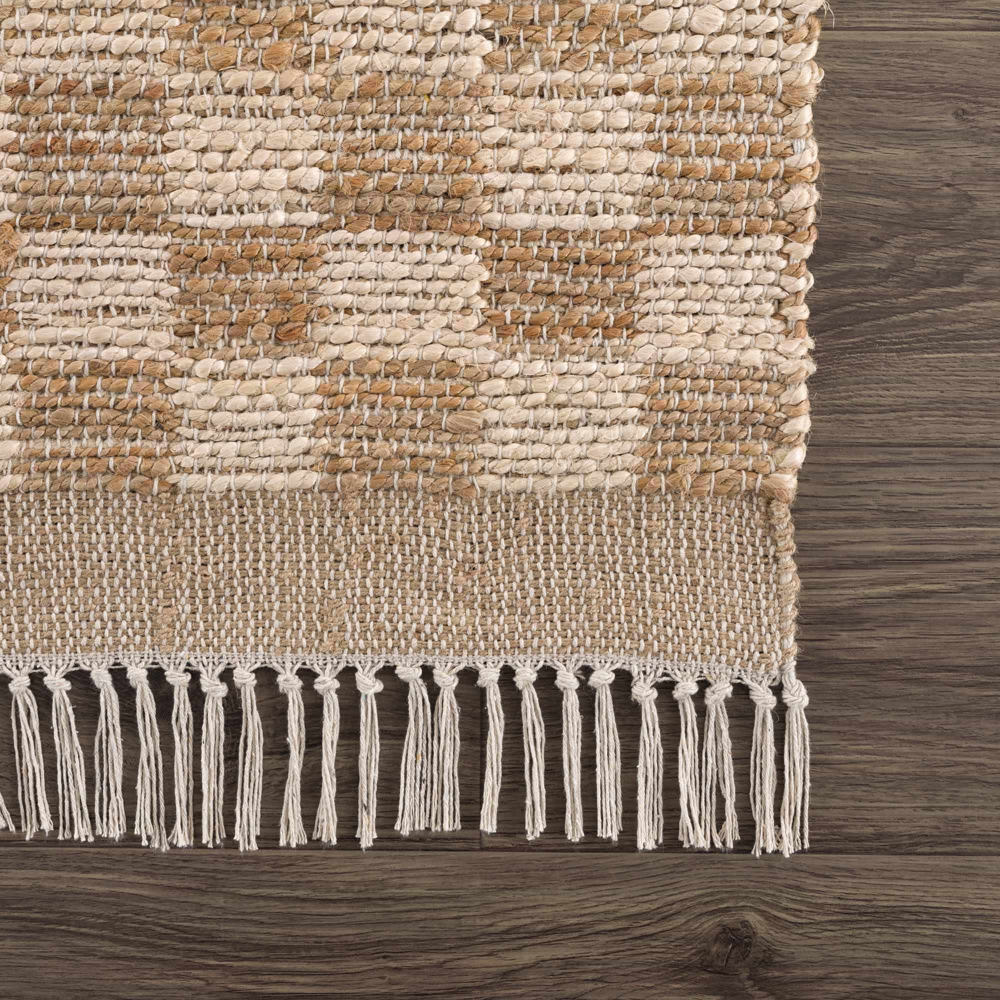 Chic Checkered Beige Hand Woven Jute Area Rug