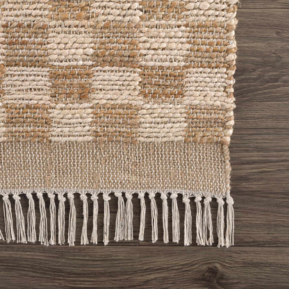 Chic Checkered Beige Hand Woven Jute Area Rug