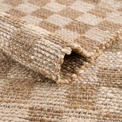 Chic Checkered Beige Hand Woven Jute Area Rug