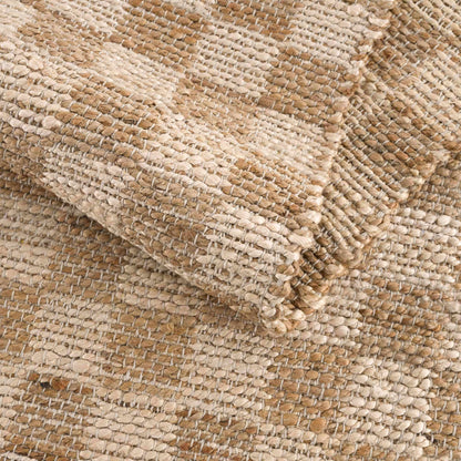 Chic Checkered Beige Hand Woven Jute Area Rug