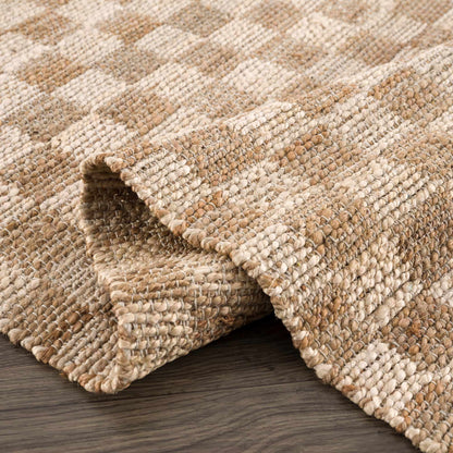 Chic Checkered Beige Hand Woven Jute Area Rug