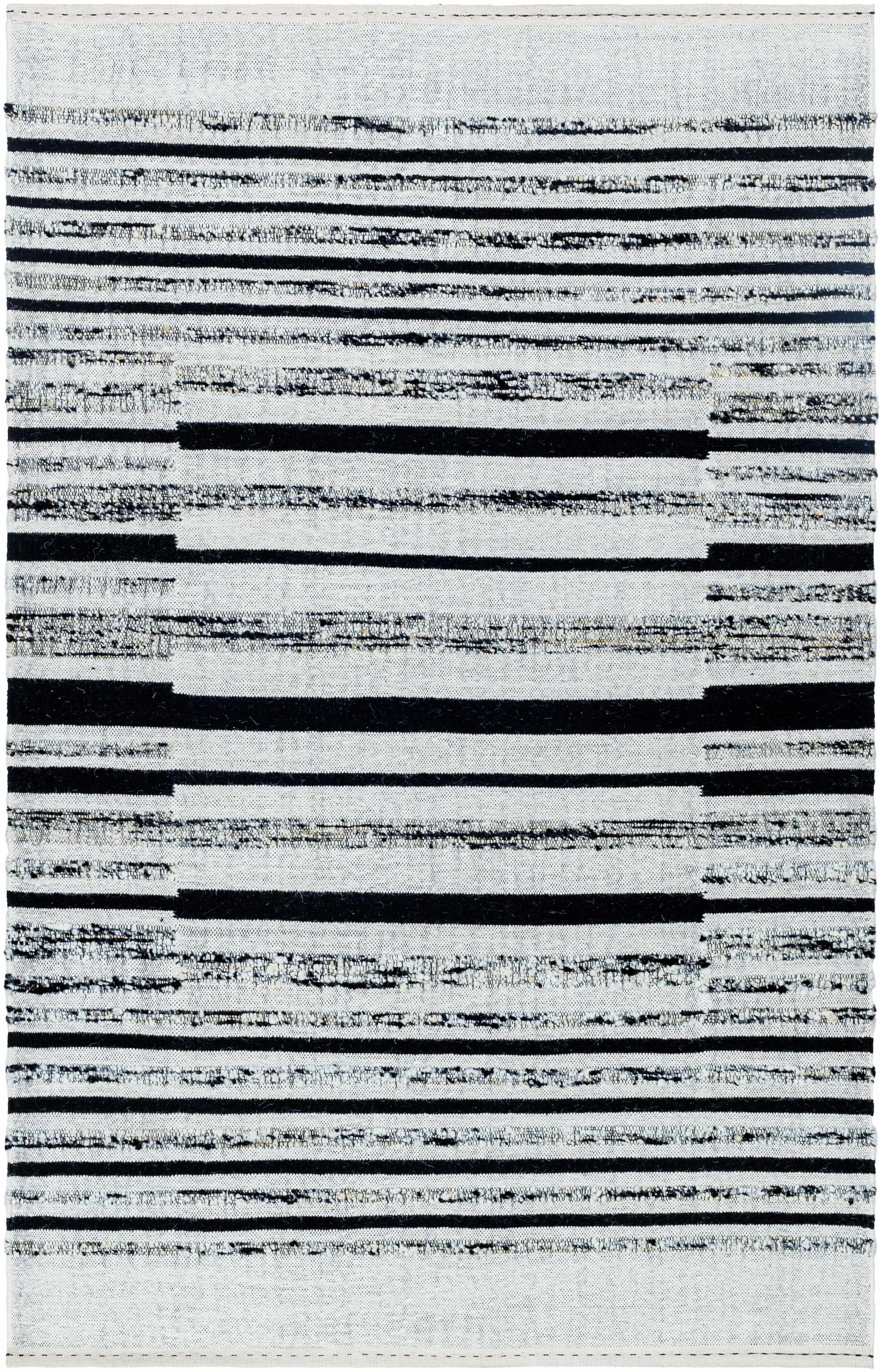 Artfully Subtle Black Hand Woven Wool & Cotton Area Rug