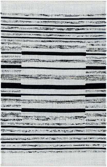 Artfully Subtle Black Hand Woven Wool & Cotton Area Rug
