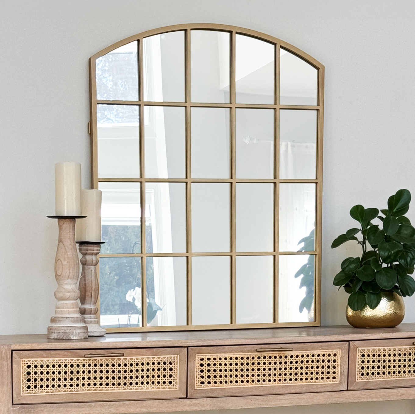 Industrial Gold Grid Mirror