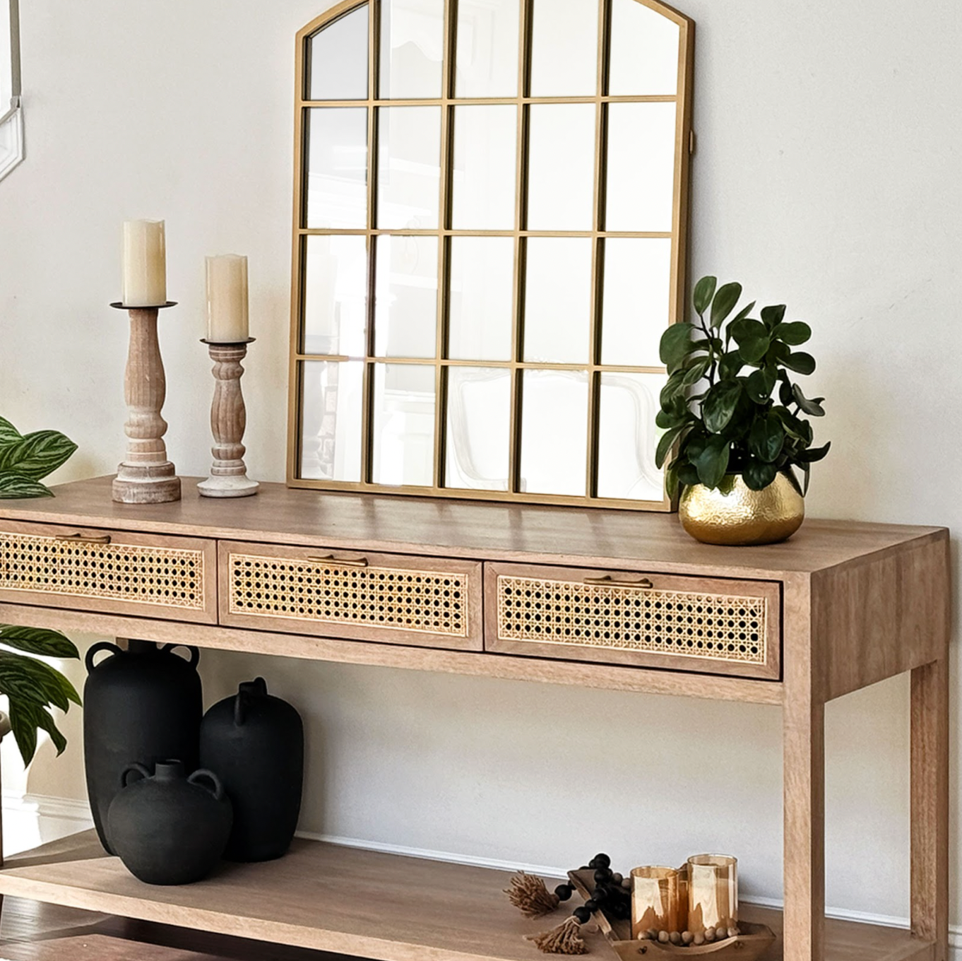 Industrial Gold Grid Mirror