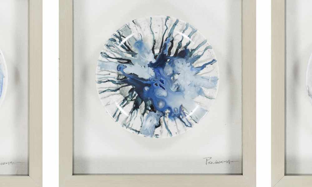 Modernist Blue Ceramic Plate Wall Art Piece
